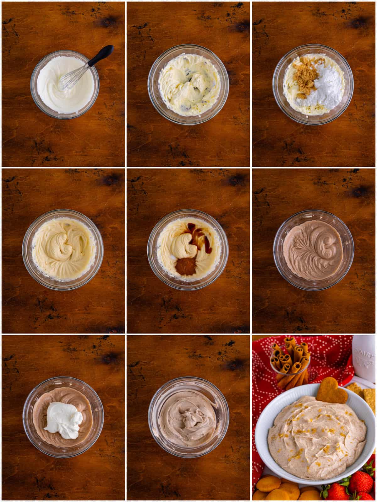 Step by step photos on how to make Cinnamon Roll Cheesecake Dip.