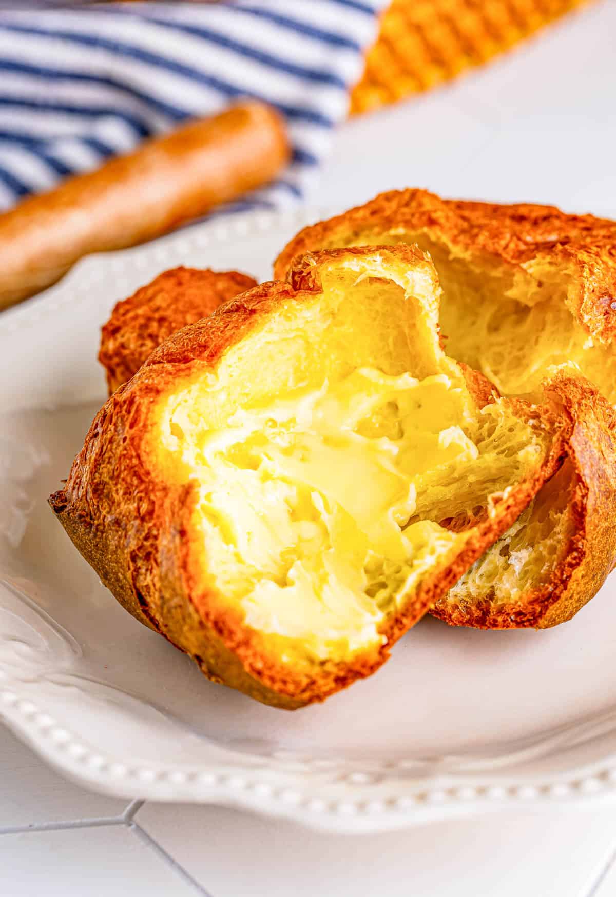 Open Popover smeared with butter.
