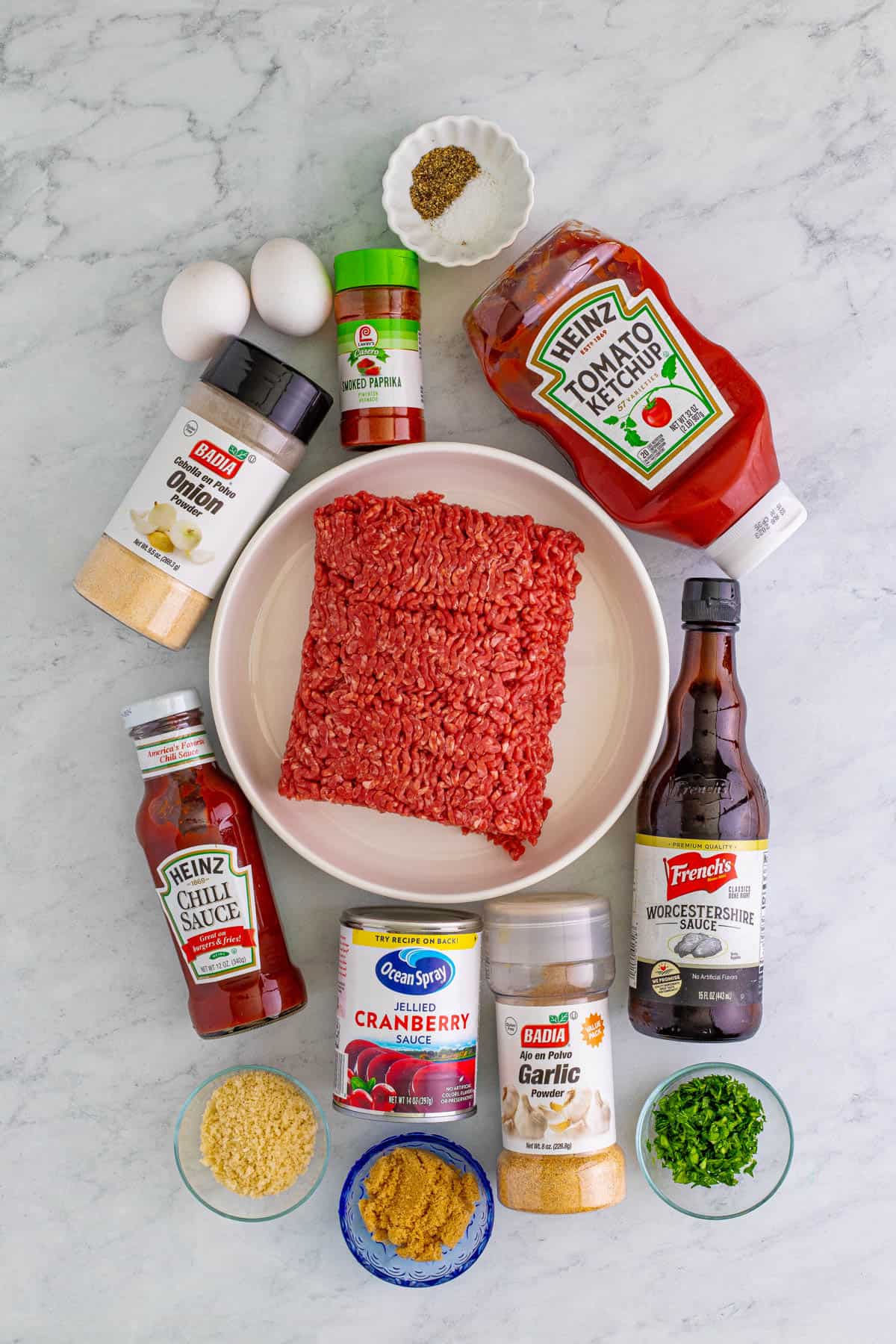 Ingredients needed to make Slow Cooker Cranberry Meatballs.
