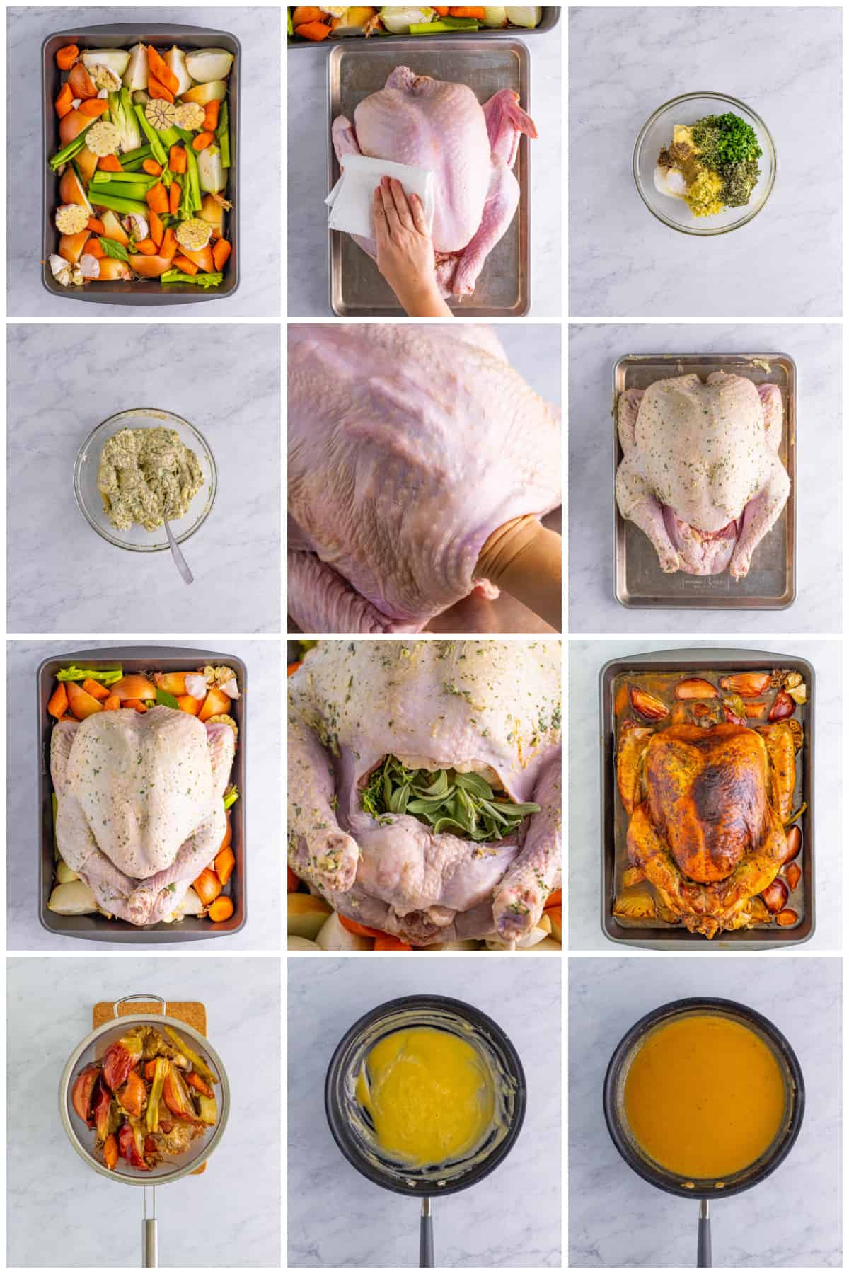 Step by step photos on how to make a Roasted Turkey Recipe.