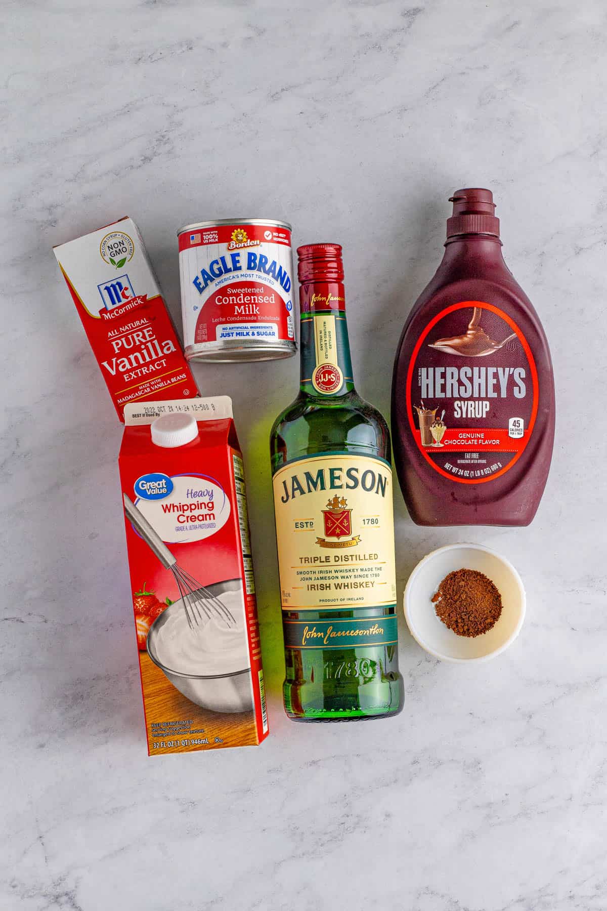 Ingredients needed to make Homemade Baileys Irish Cream.