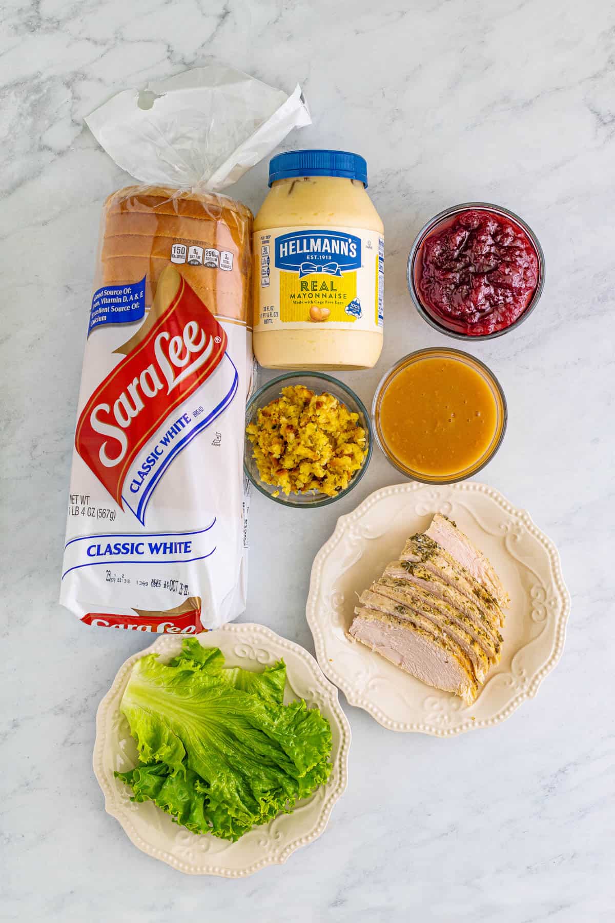 Ingredients needed to make a Turkey Moist Maker Sandwich.