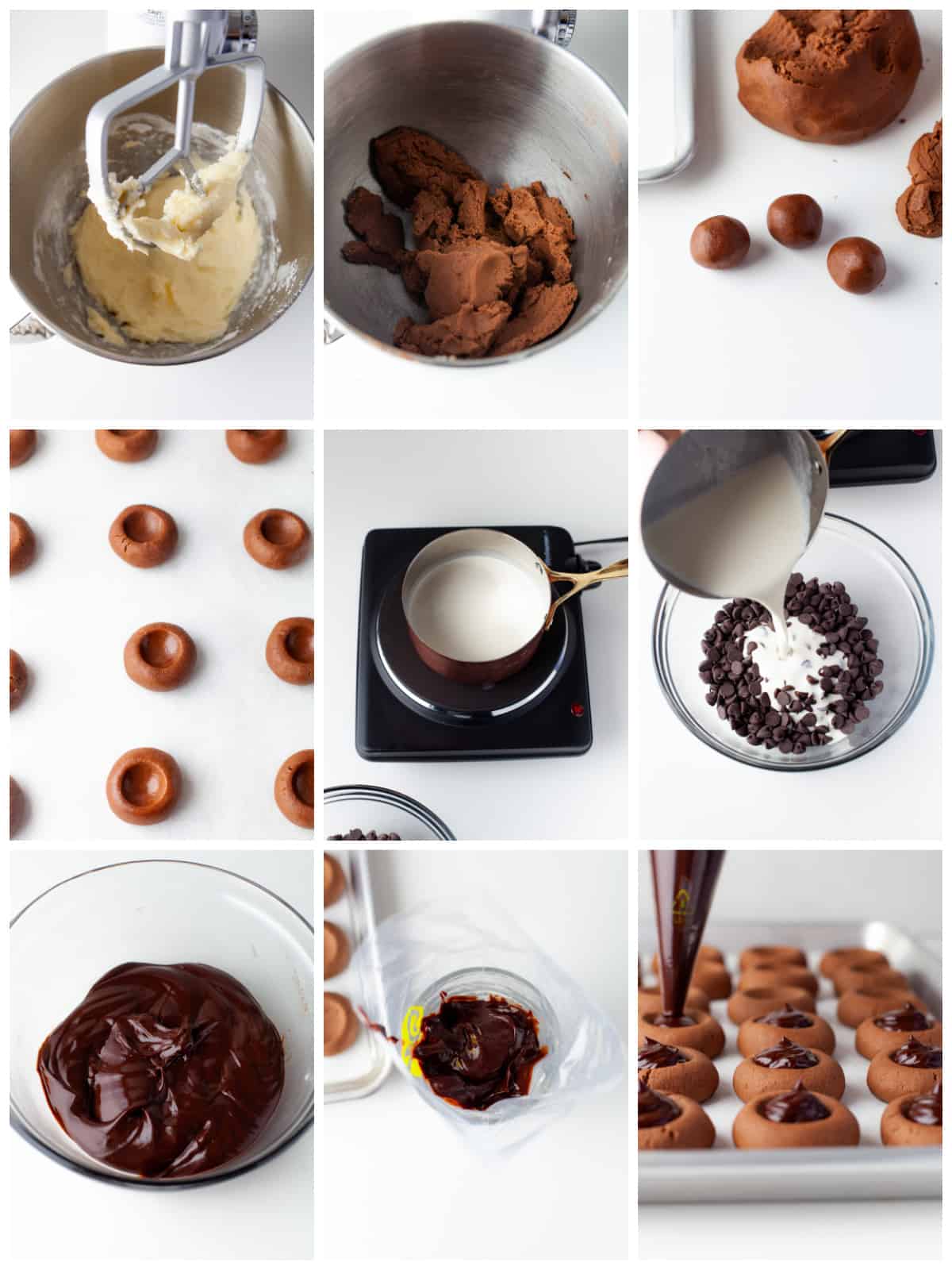Step by step photos on how to make Chocolate Thumbprint Cookies.