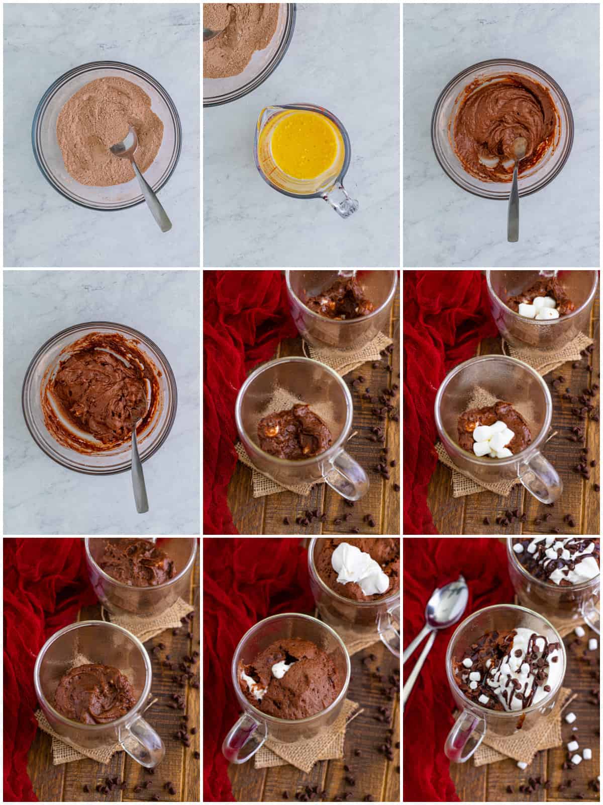 Step by step photos on how to make Hot Chocolate Mug Cake.