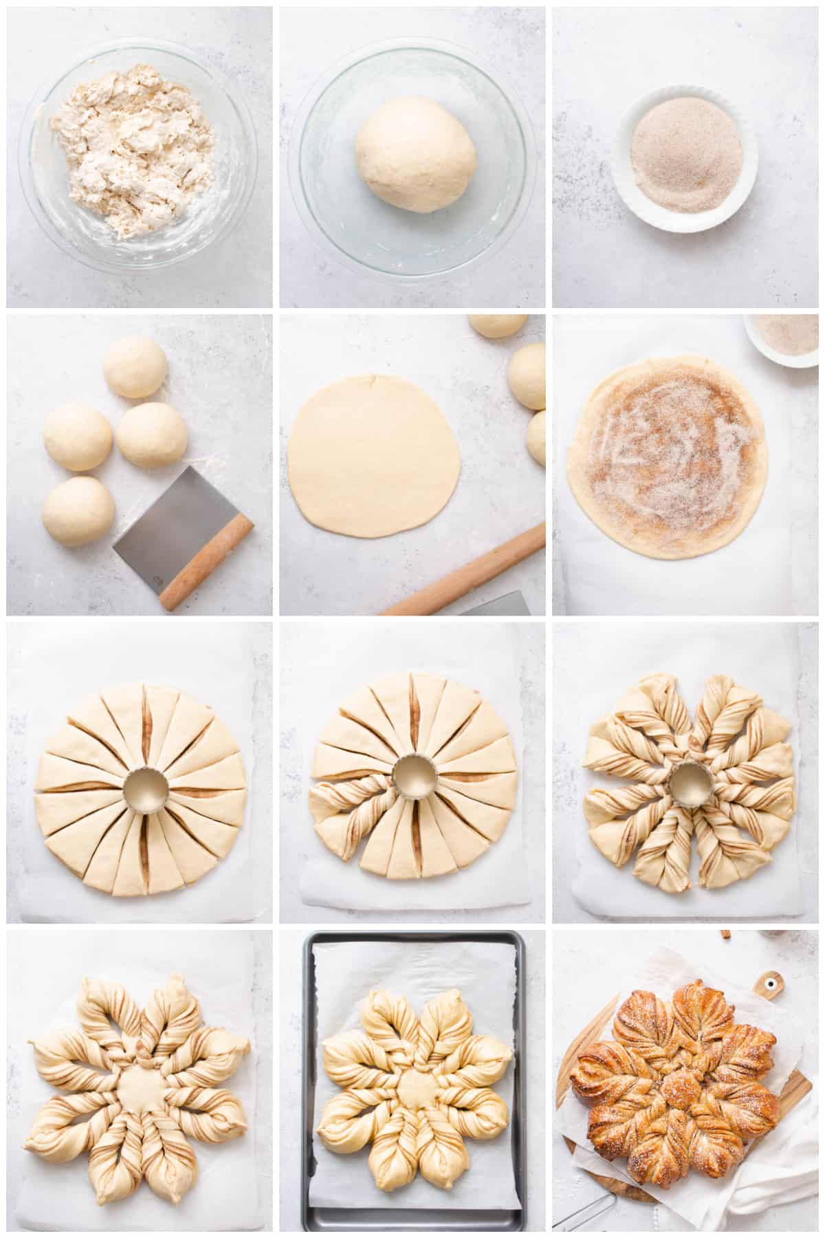 Step by step photos on how to make Star Bread.