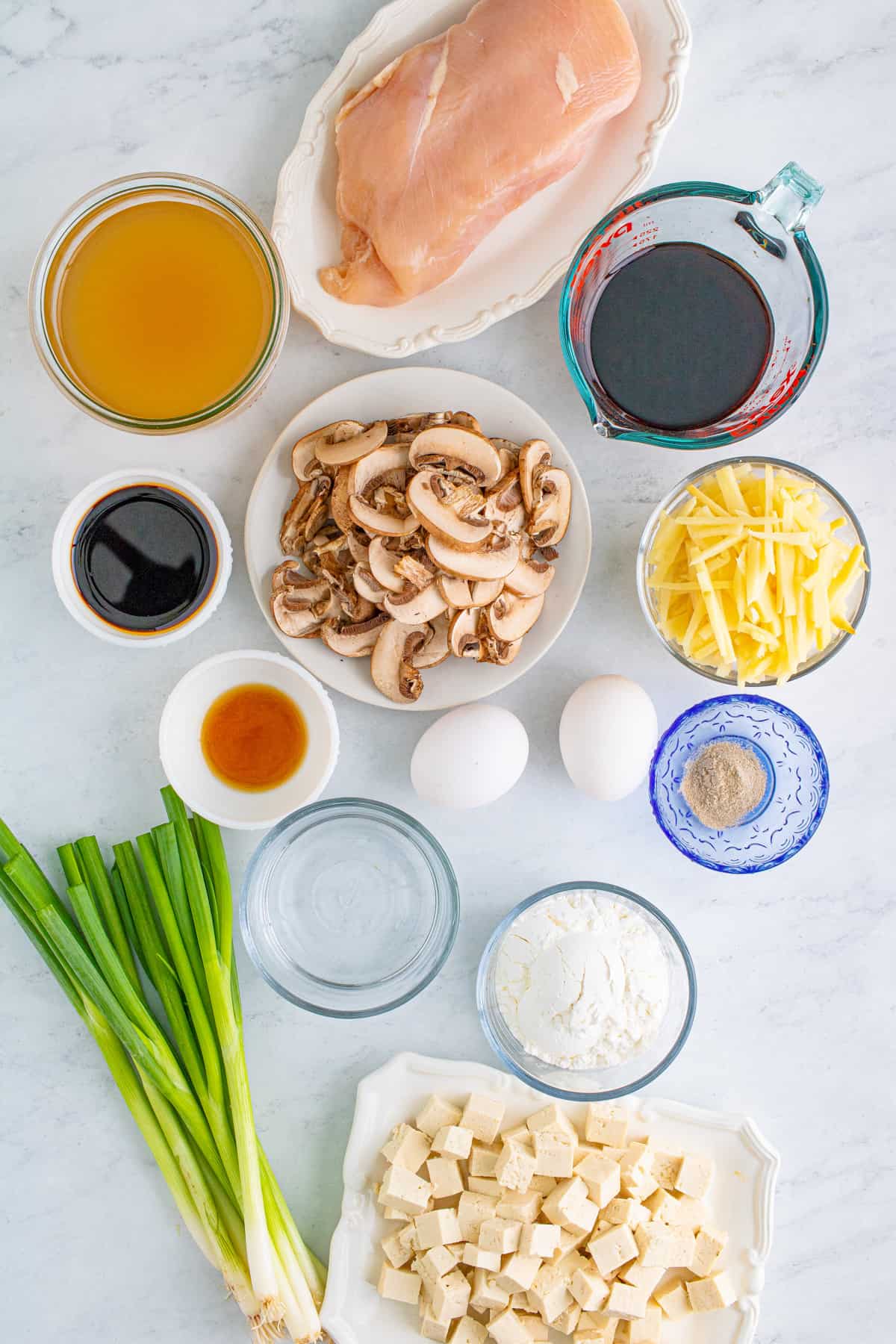 Ingredients needed to make a Hot and Sour Soup Recipe.