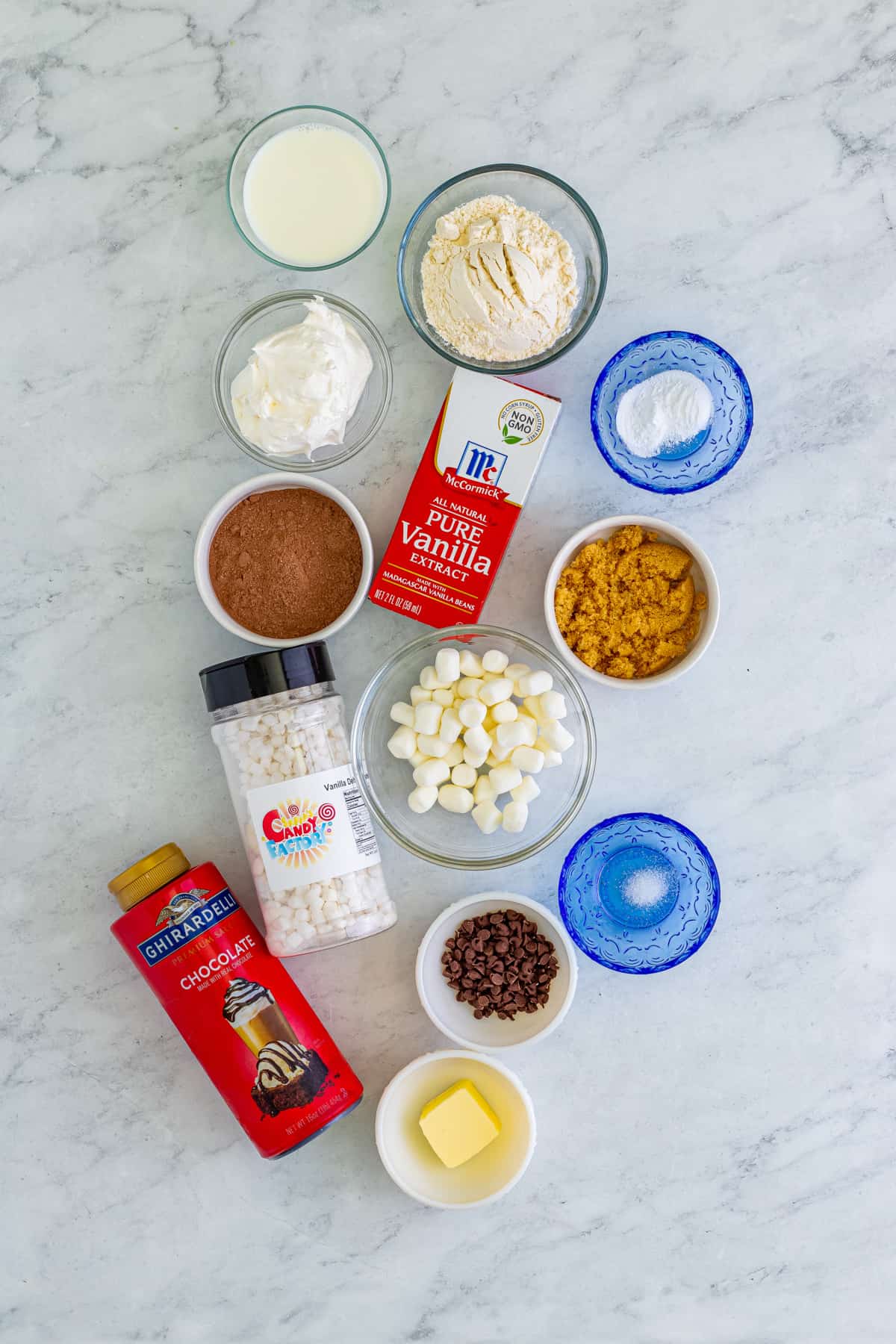 Ingredients needed to make a Hot Chocolate Mug Cake.