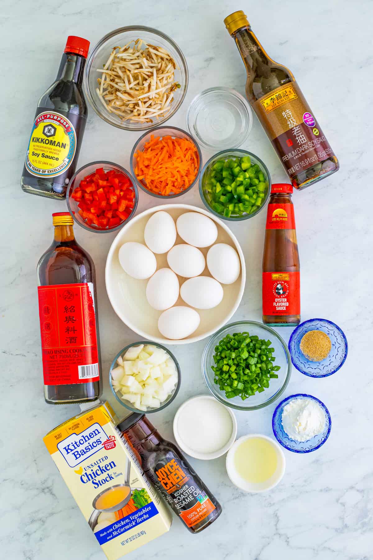 Ingredients needed to make Vegetable Egg Foo Young.