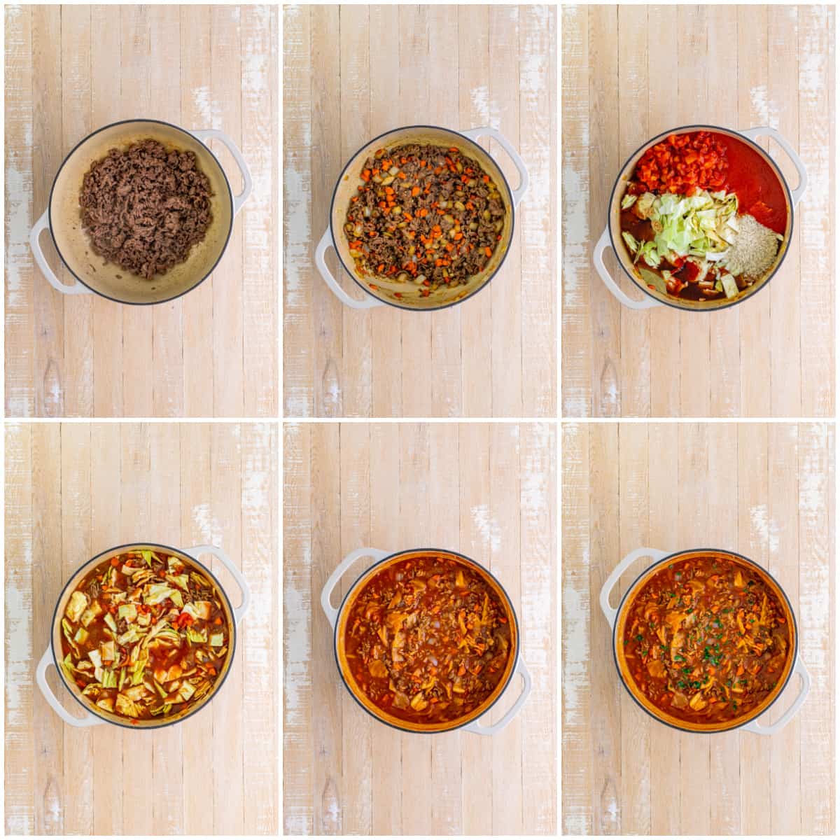 Step by step photos on how to make Cabbage Roll Soup.