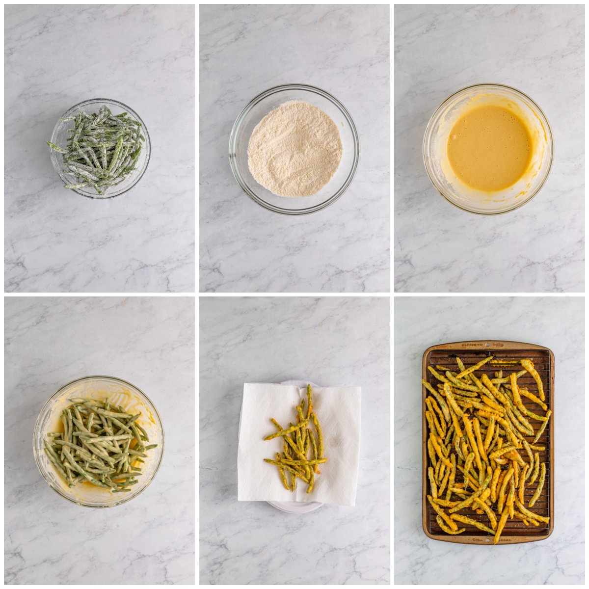Step by step photos on how to make Fried Green Beans