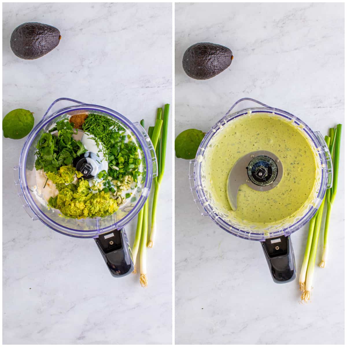 Step by step photos on how to make Avocado Ranch.