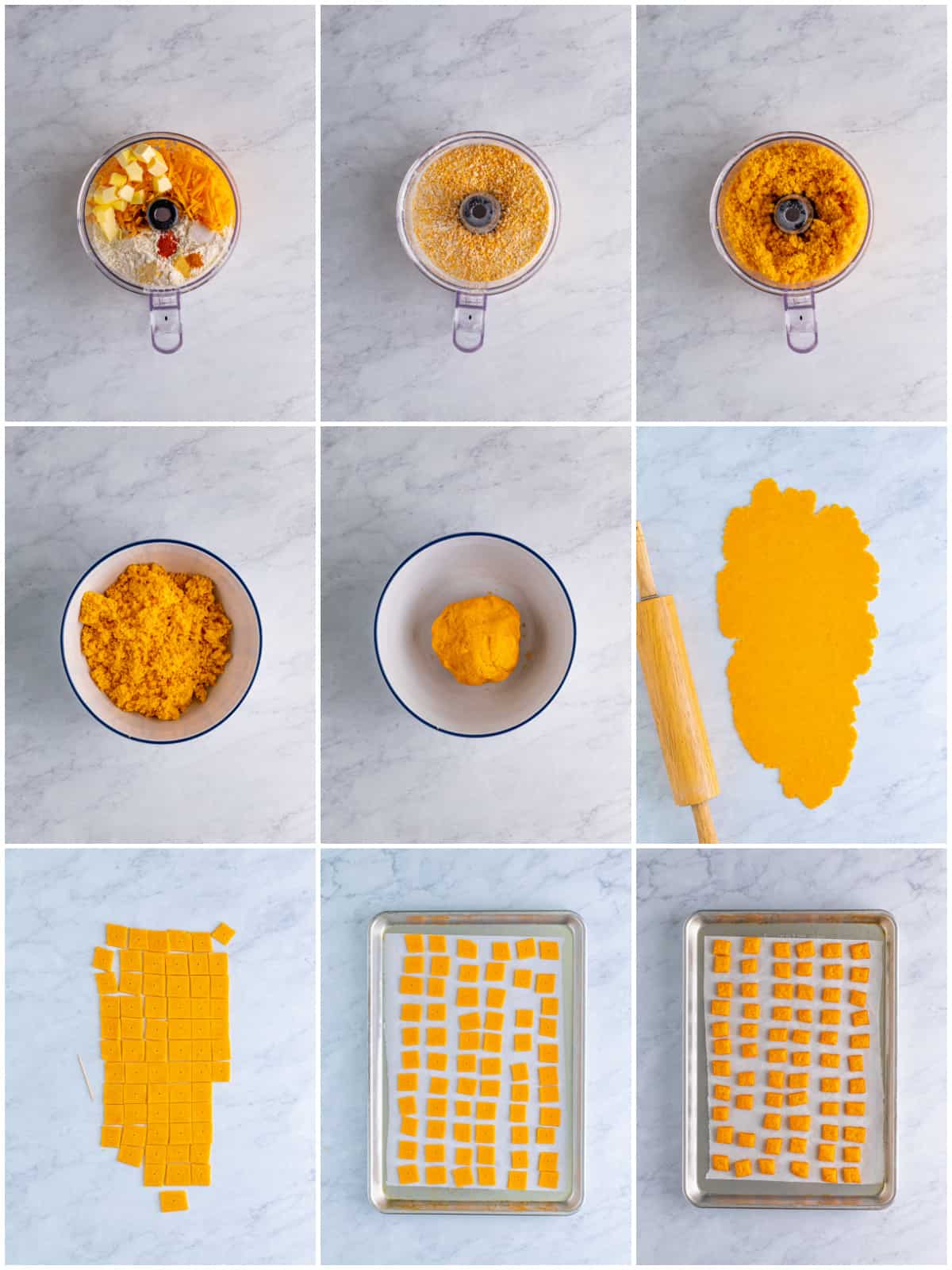 Step by step photos on how to make Homemade Cheez-Its.