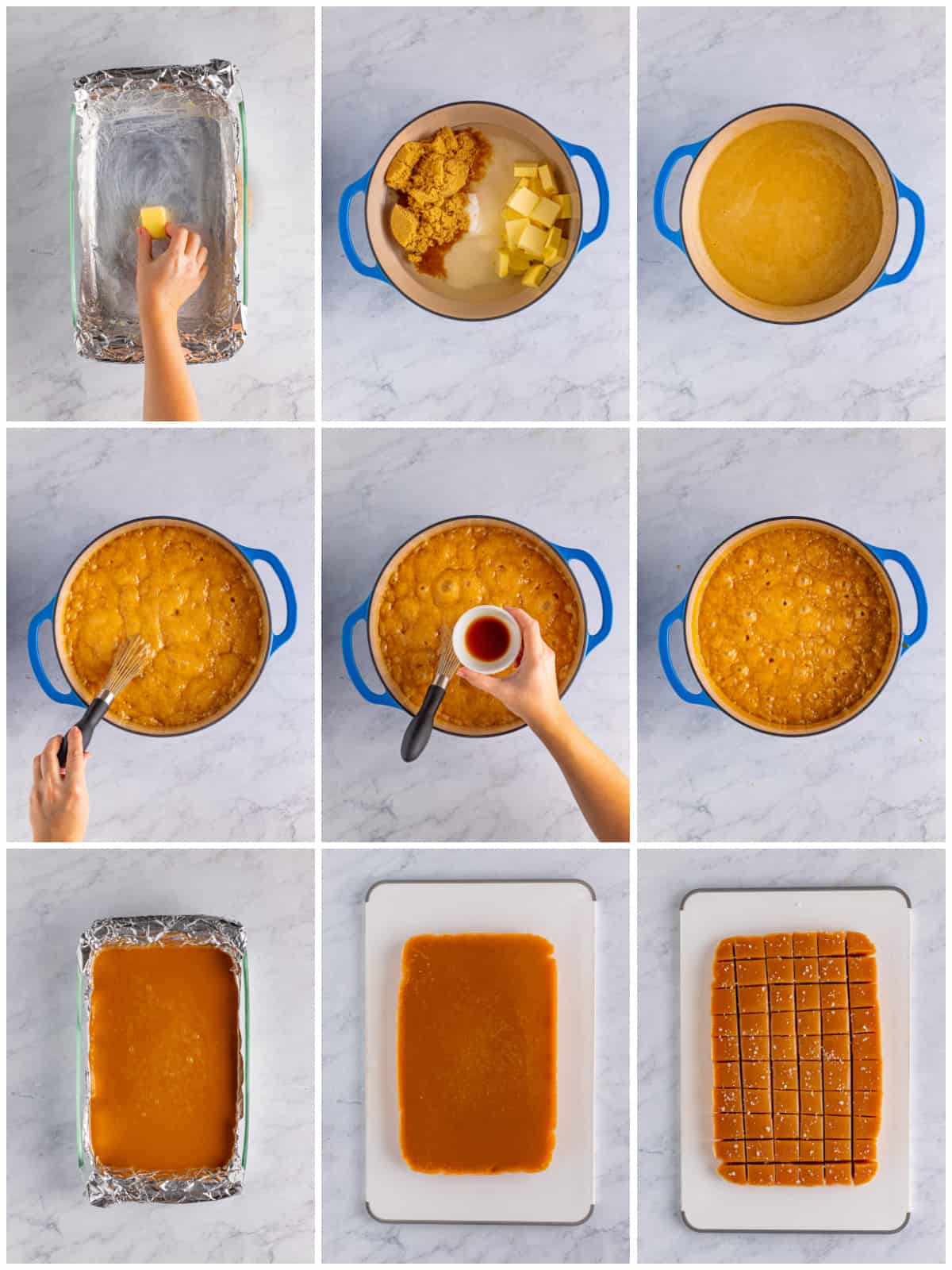 Step by step photos on how to make Homemade Caramels.