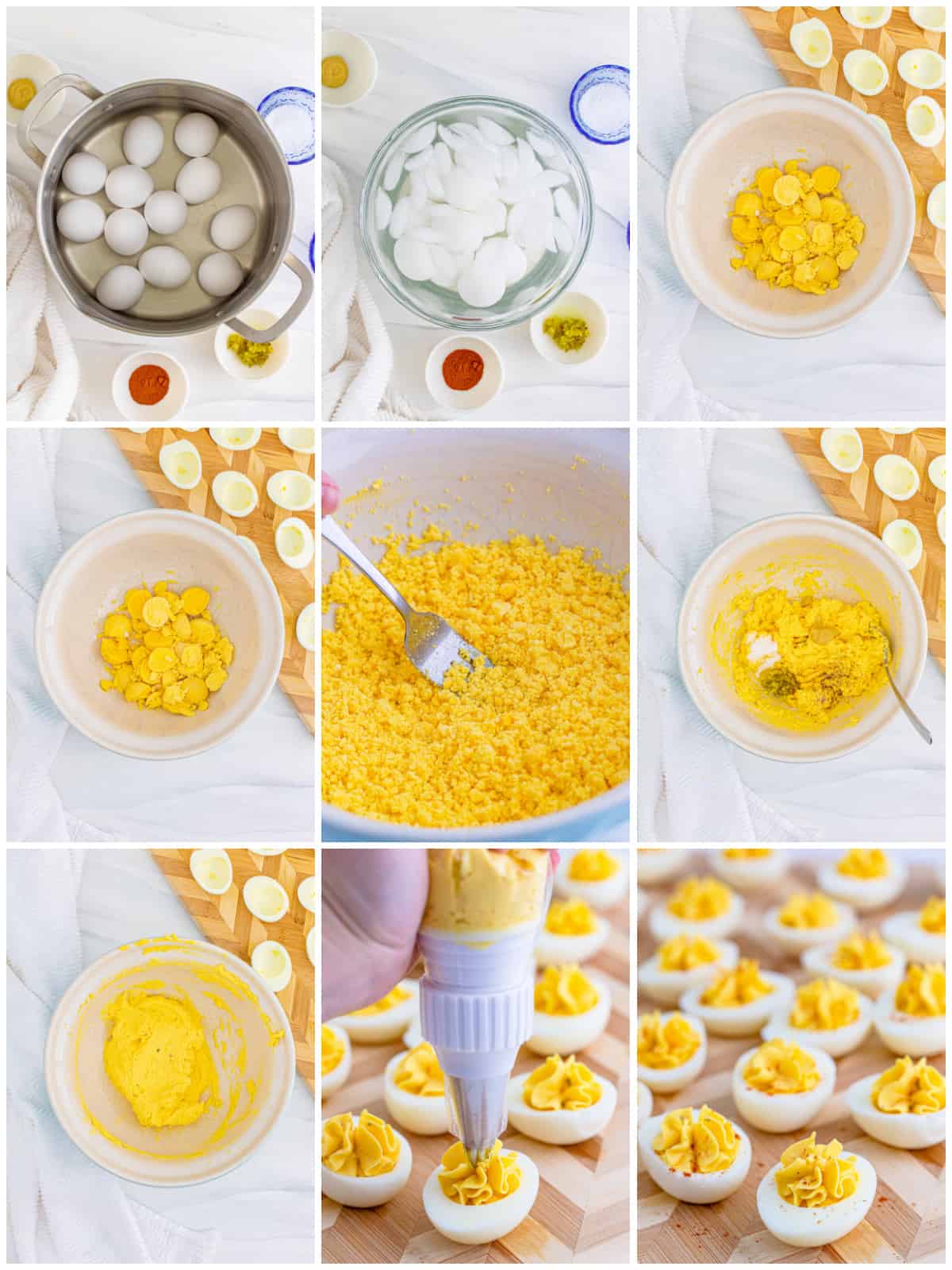Step by step photos on how to make Classic Deviled Eggs.