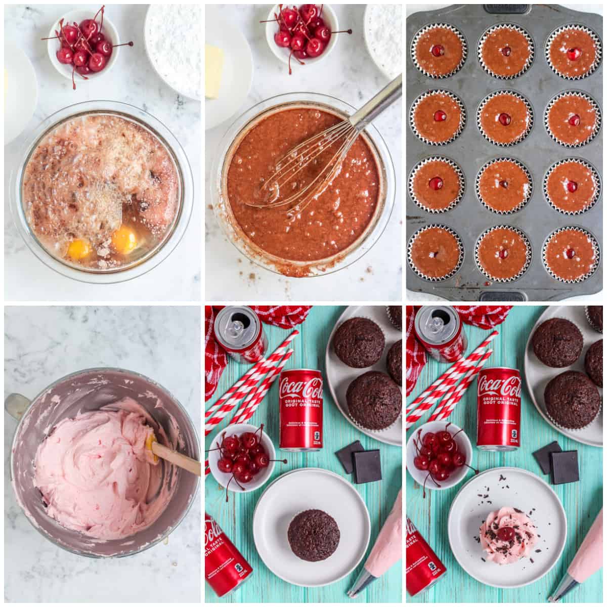 Step by step photos on how to make Cherry Coke Cupcakes.
