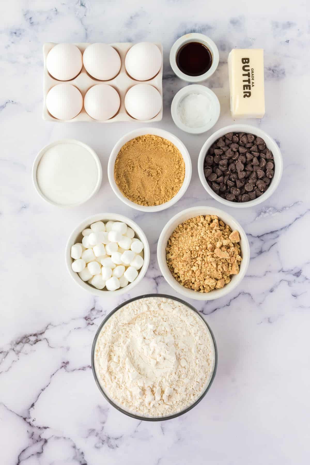 Ingredients needed to make S'mores Thumbprint Cookies.