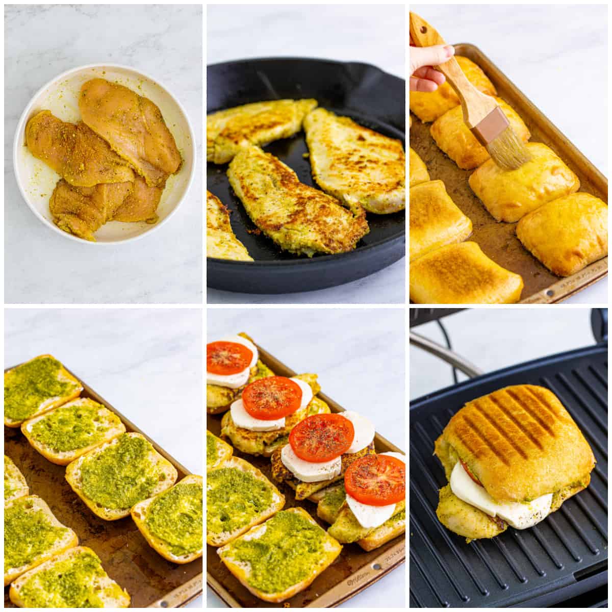 Step by step photos on how to make a Pesto Chicken Sandwich.
