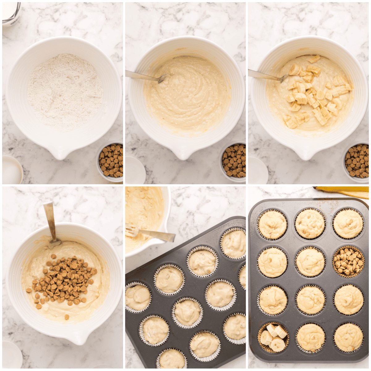 Step by step photos on how to make Pancake Muffins.