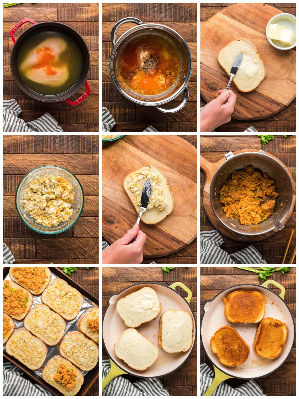 Step by step photos on how to make a Buffalo Chicken Grilled Cheese.