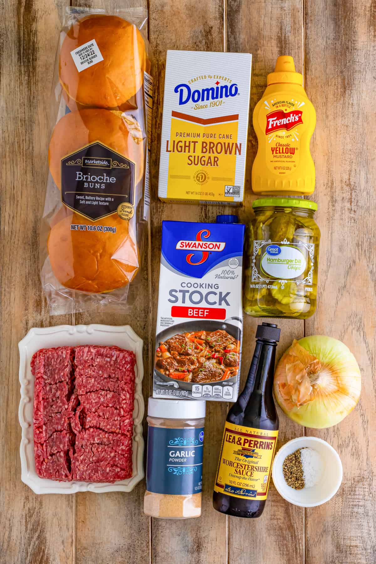 Ingredients needed to make Loose Meat Sandwiches.