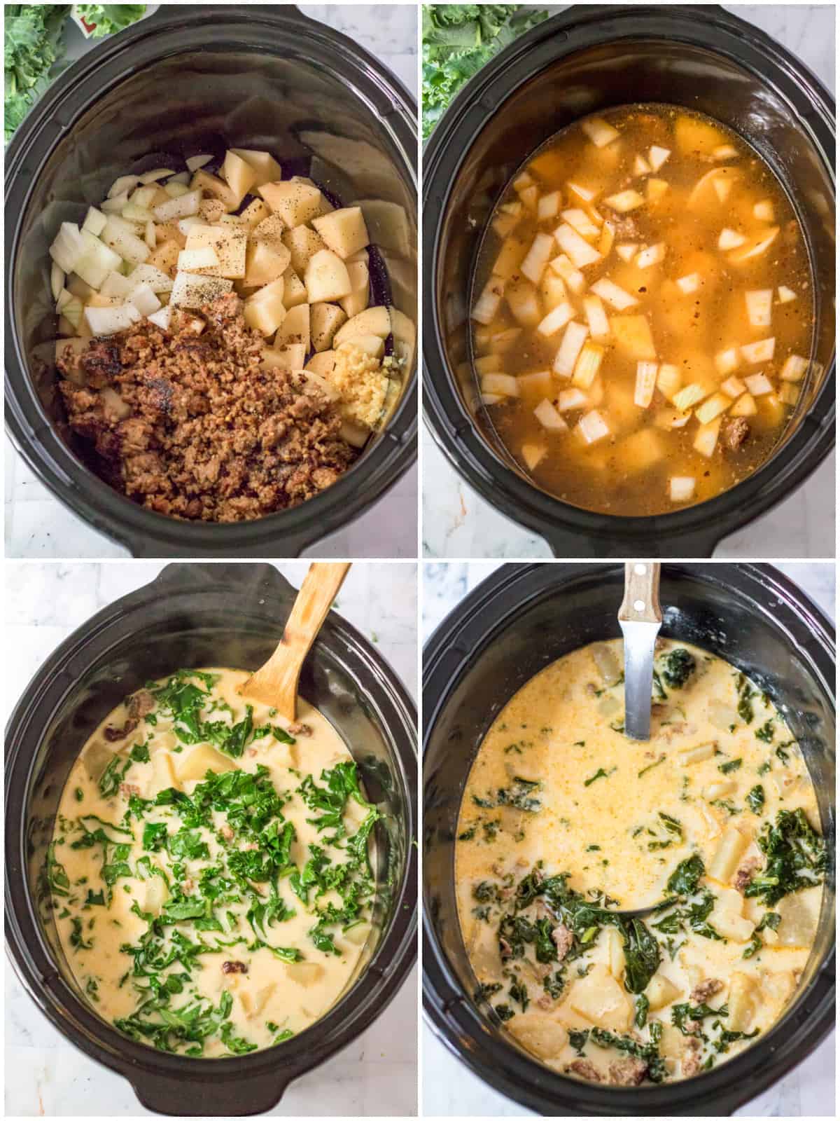 Step by step photos on how to make Slow Cooker Zuppa Toscana.