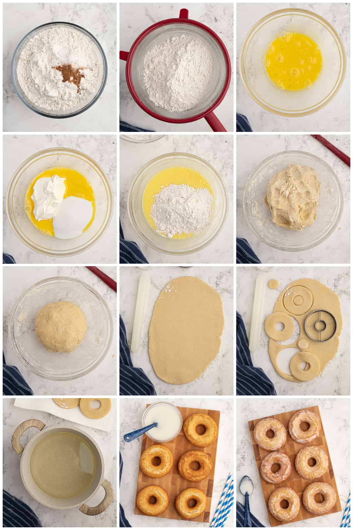 Step by step photos on how to make Old Fashioned Donuts.