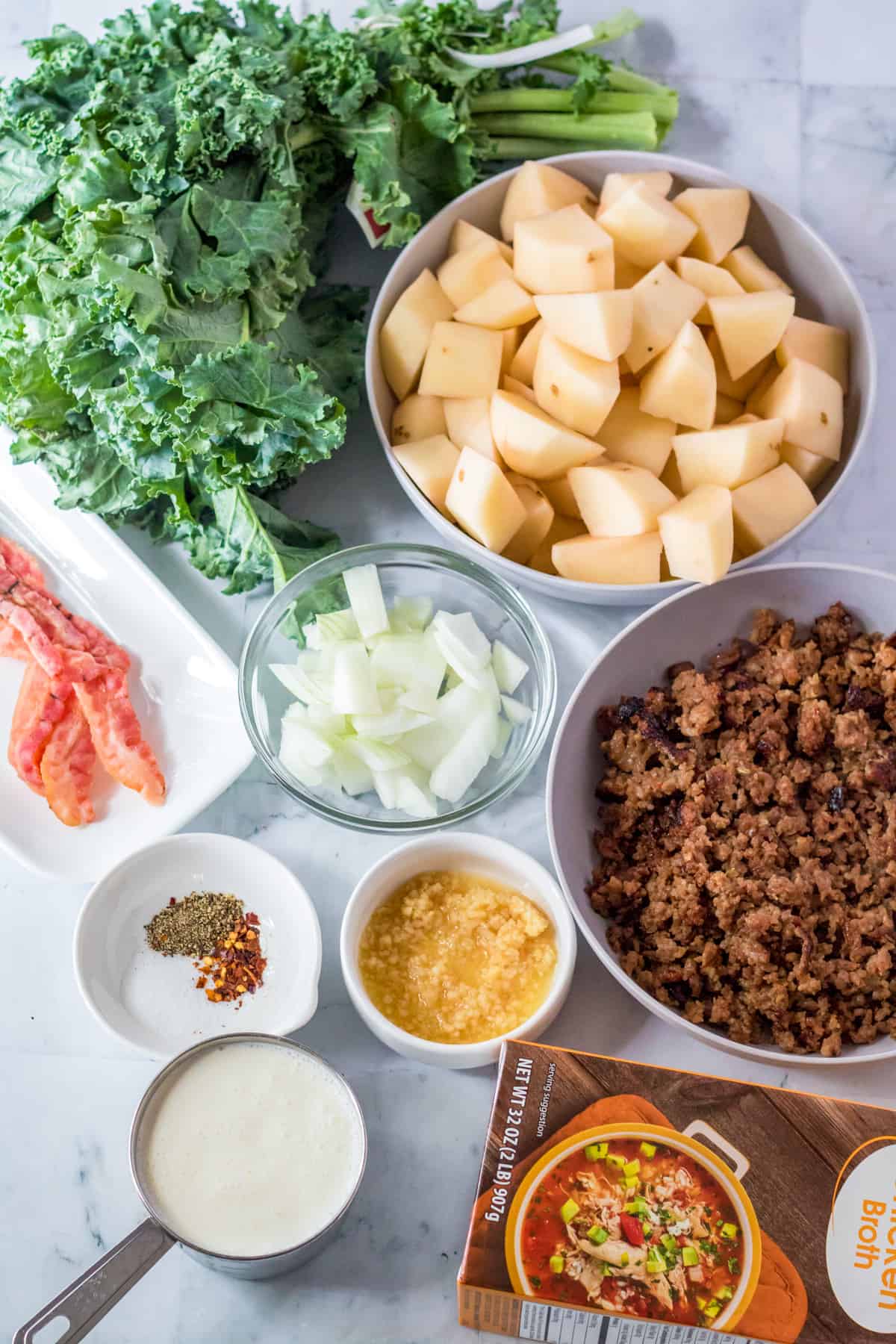 Ingredients needed to make Slow Cooker Zuppa Toscana.