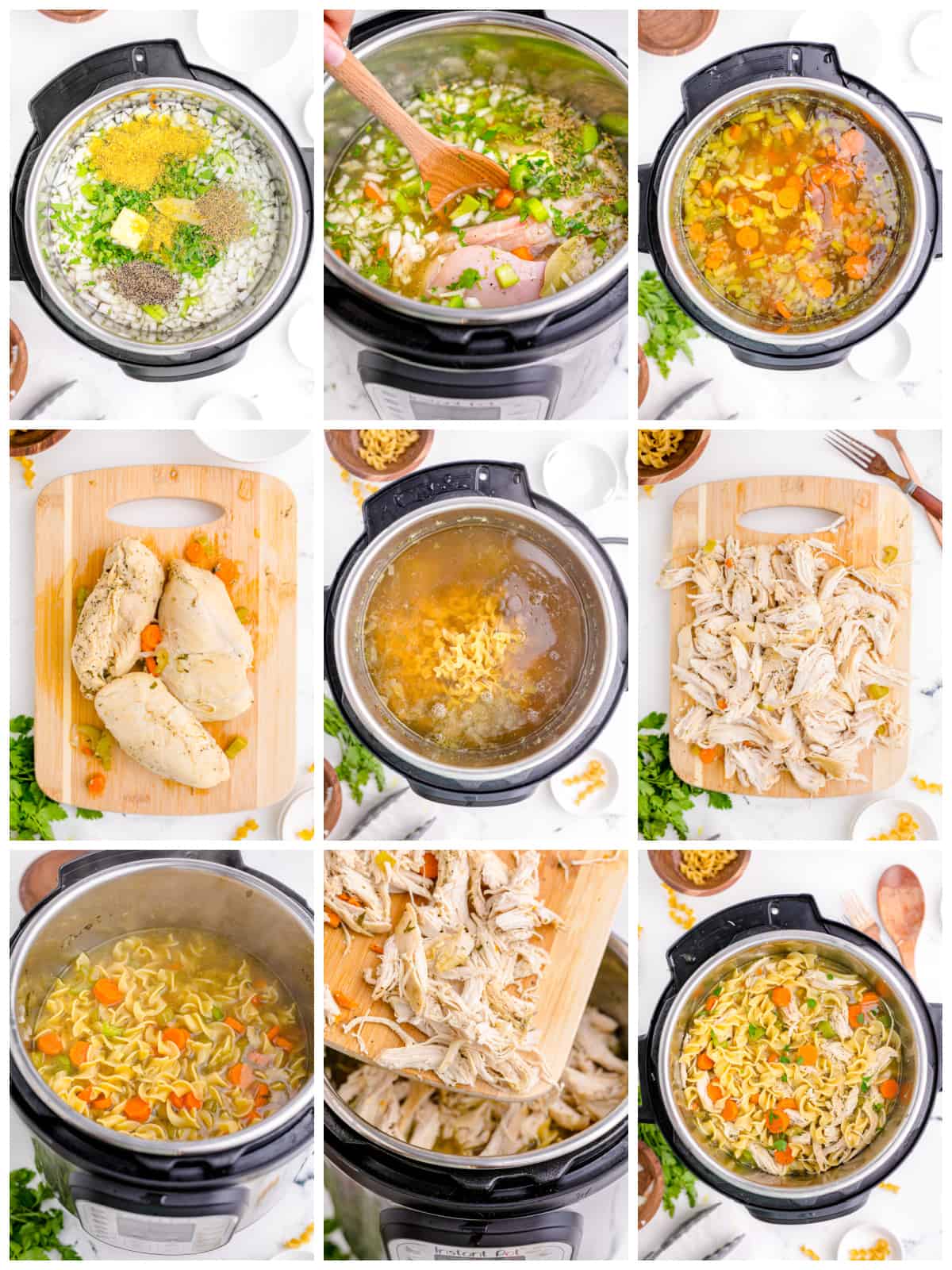 Step by step photos on how to make Instant Pot Chicken Noodle Soup.