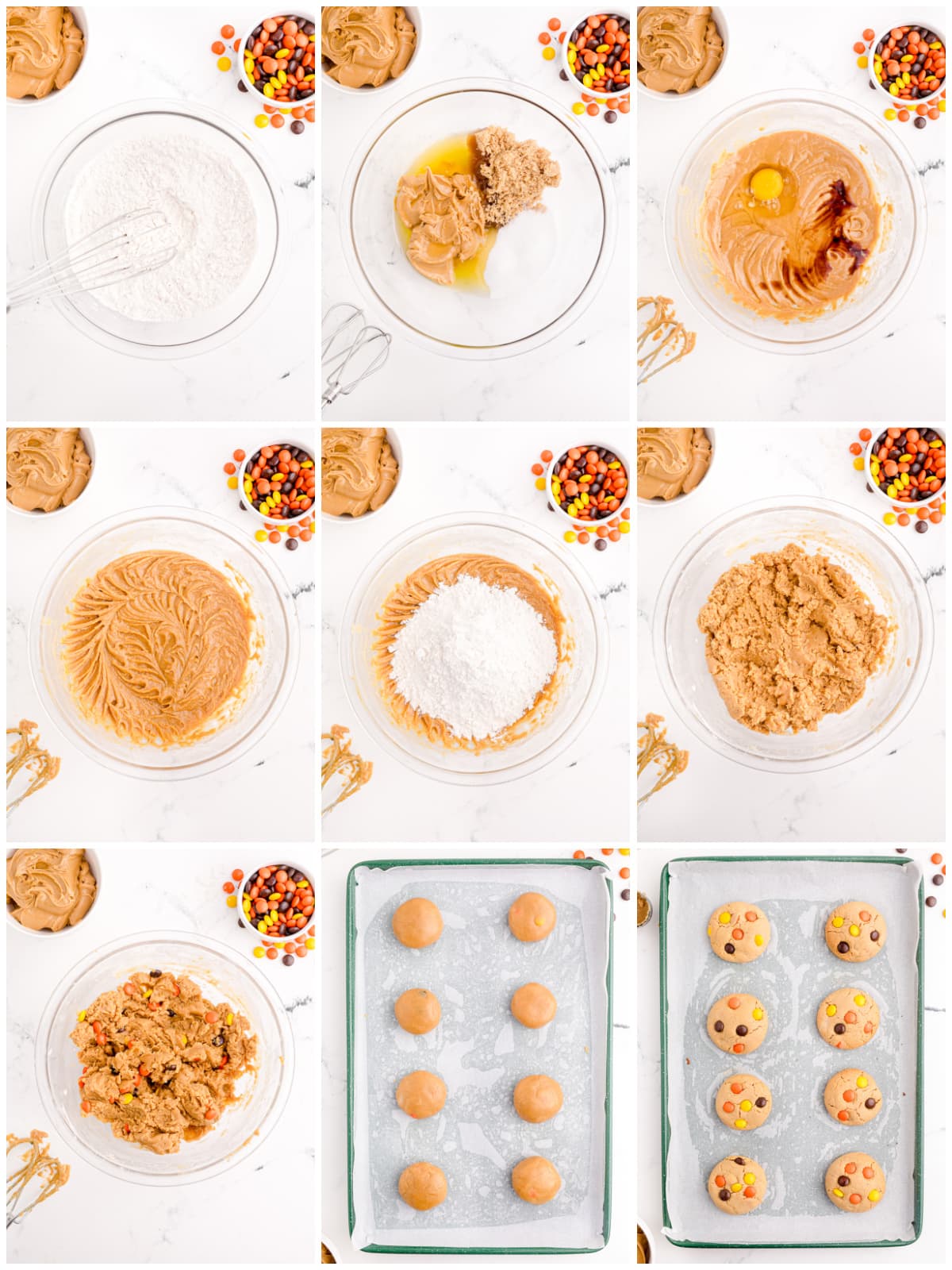 Step by step photos on how to make Reese's Peanut Butter Cookies.