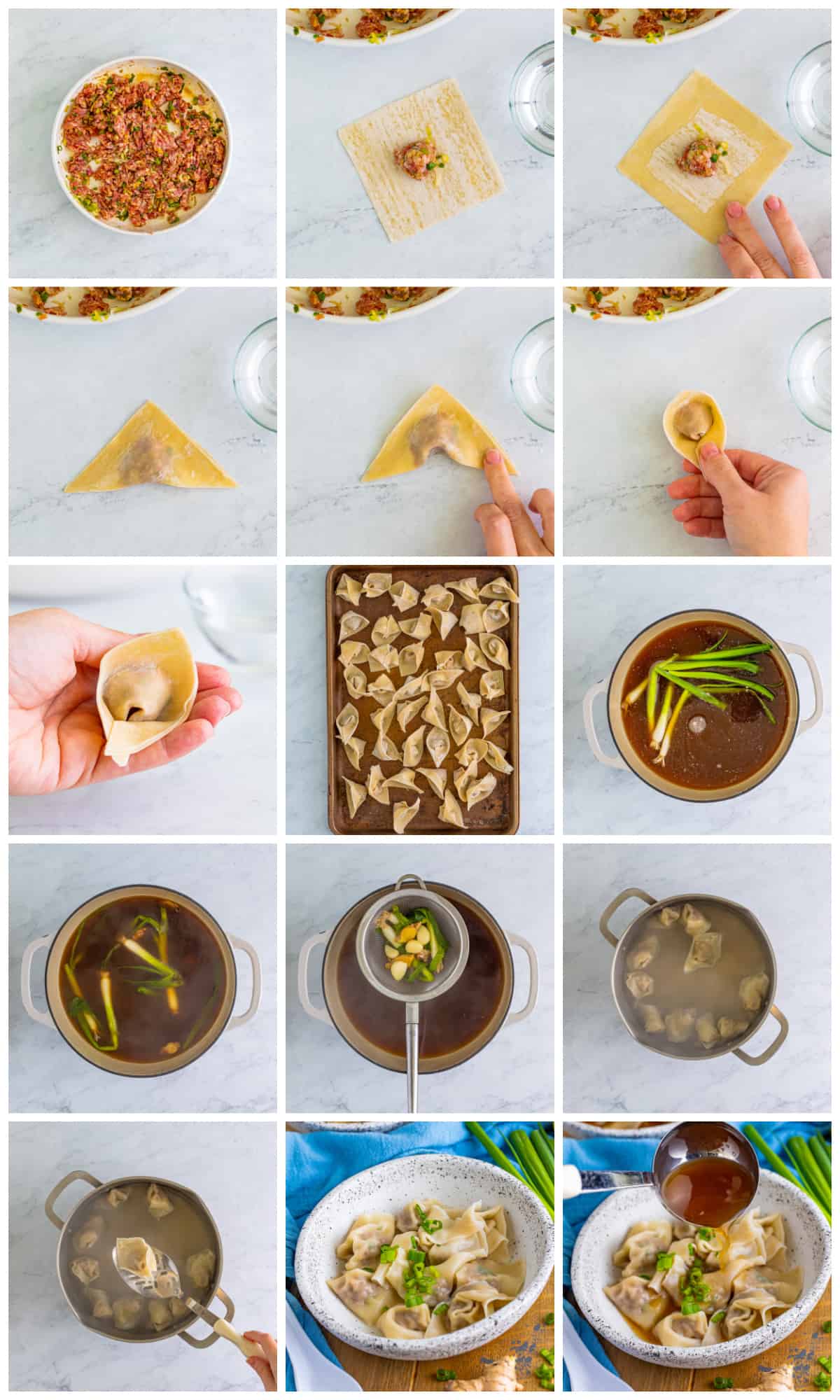 Step by step photos on how to make Wonton Soup.