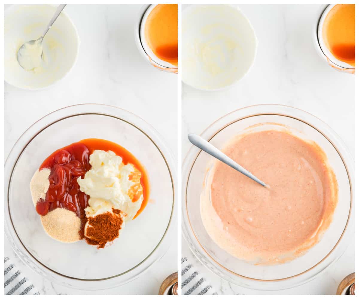 Step by step photos on how to make Fry Sauce.