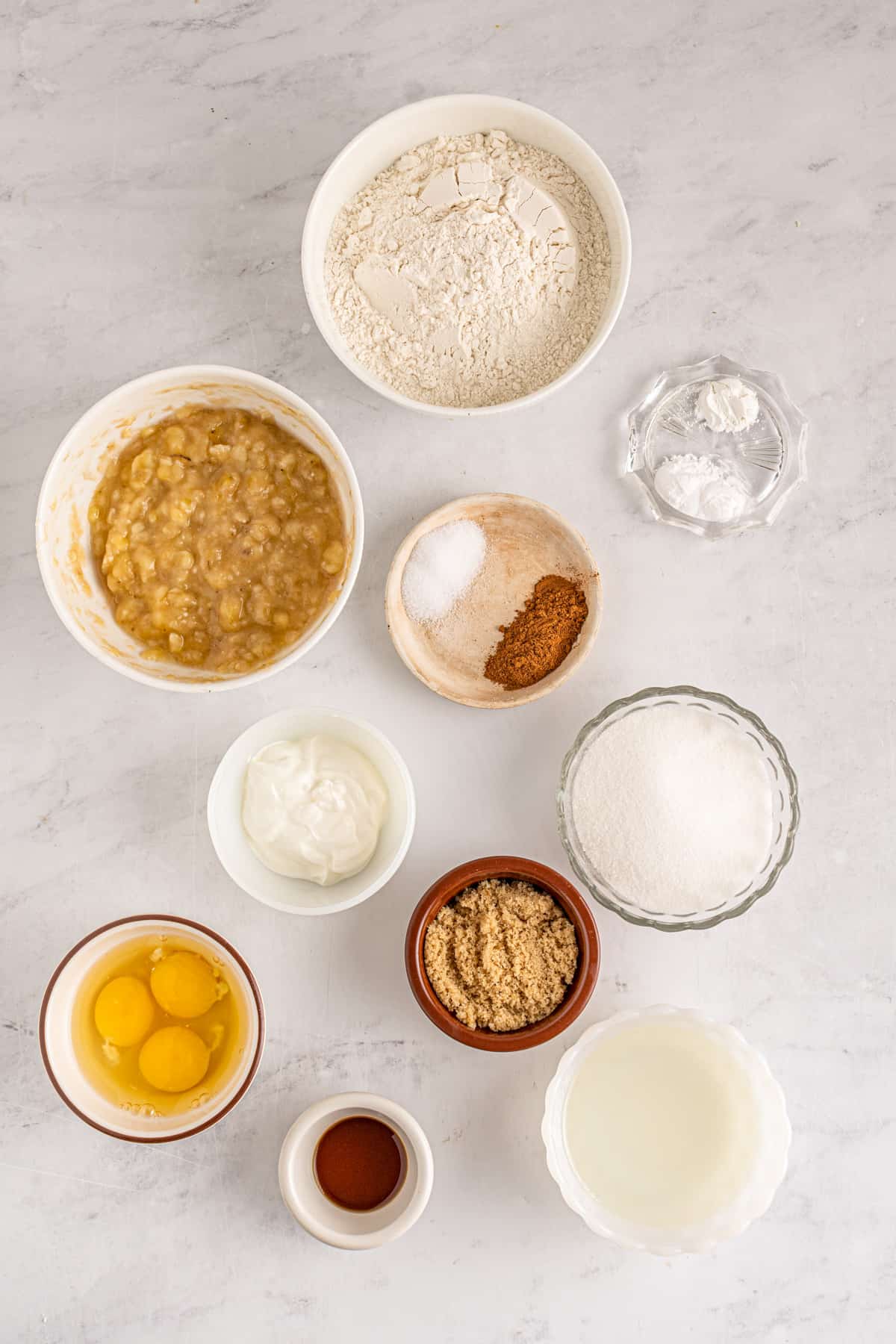 Ingredients needed to make Easy Banana Muffins.
