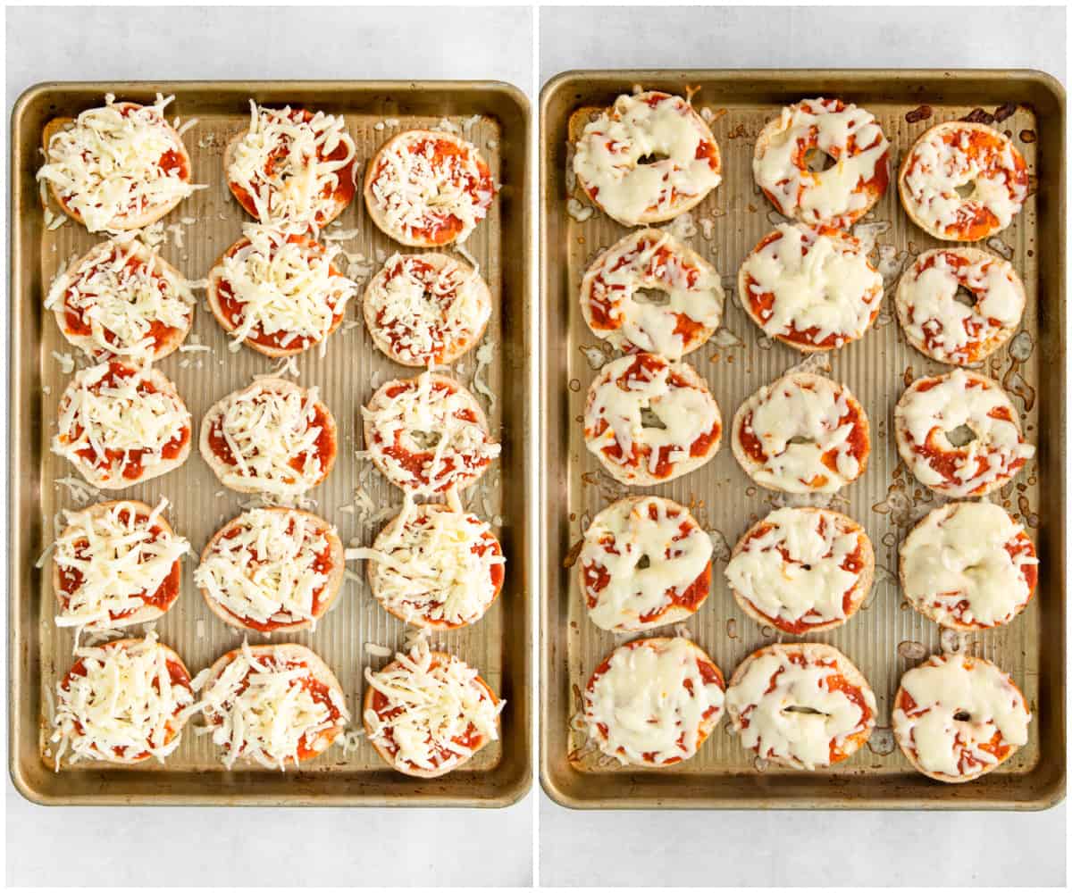 Step by step photos on how to make Mini Pizza Bagels.