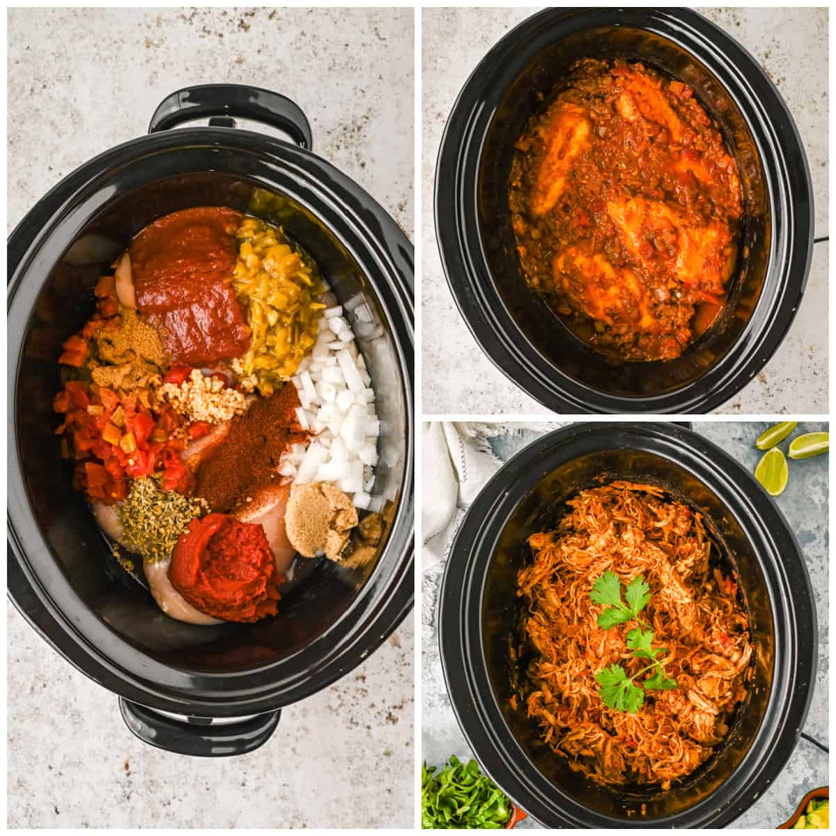 Step by step photos on how to make Slow Cooker Mexican Chicken.