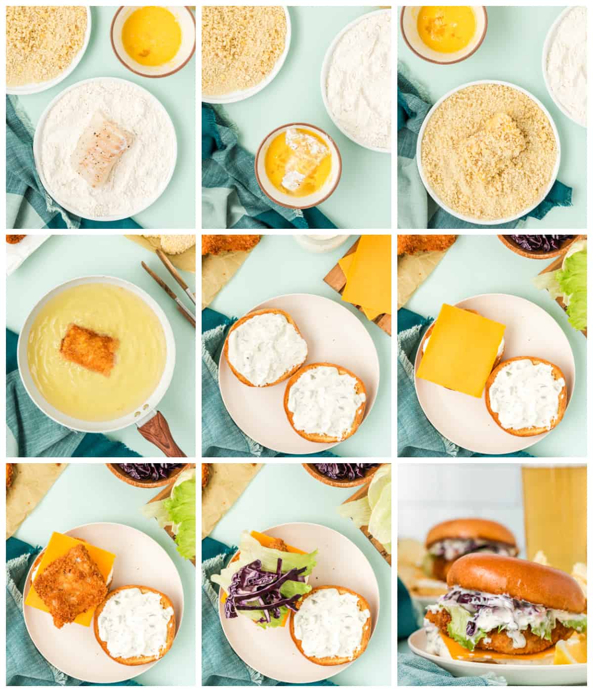 Step by step photos on how to make a Crispy Fish Sandwich.