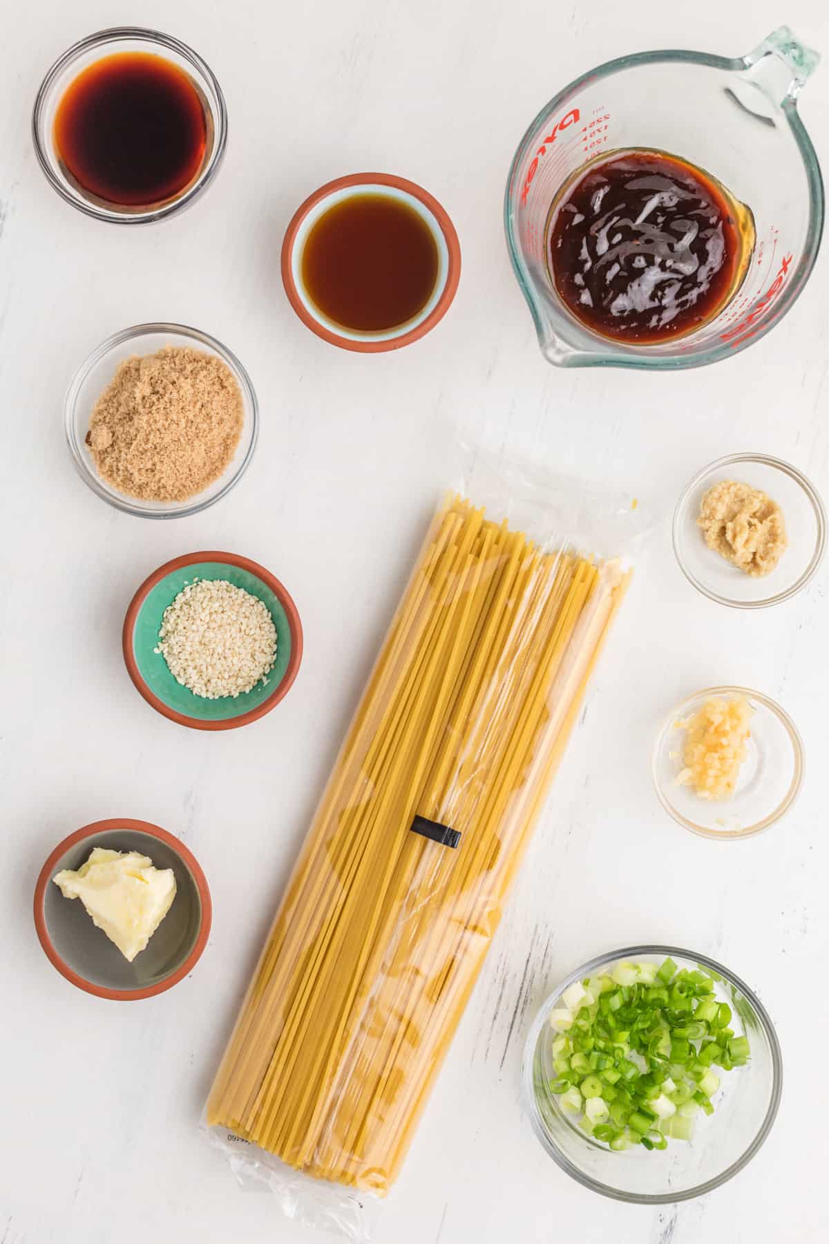 Ingredients needed to make Hibachi Noodles.