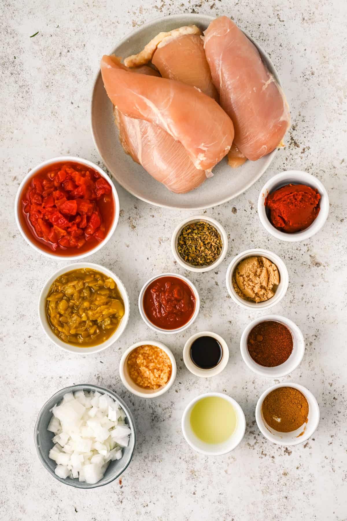 Ingredients needed to make Slow Cooker Shredded Mexican Chicken.