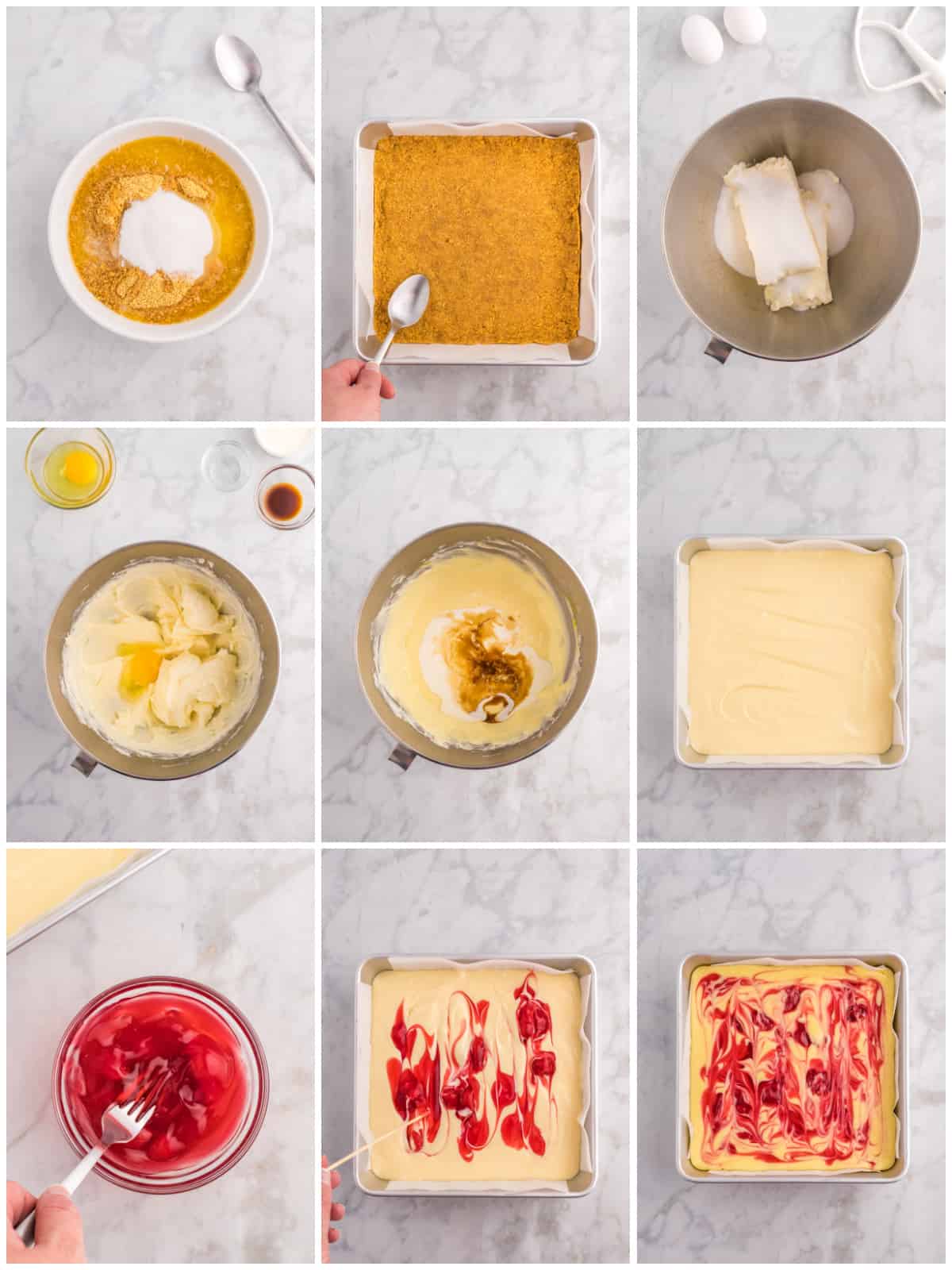 Step by step photos on how to make Cherry Cheesecake Bars.