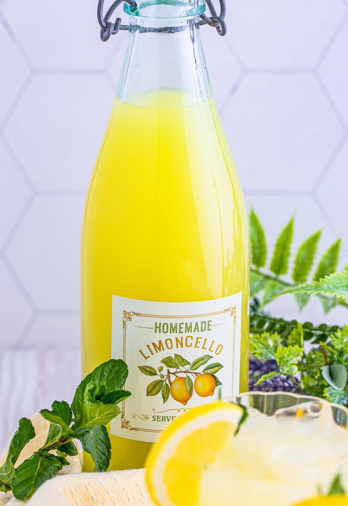 Bottle filled with the Limoncello Recipe.