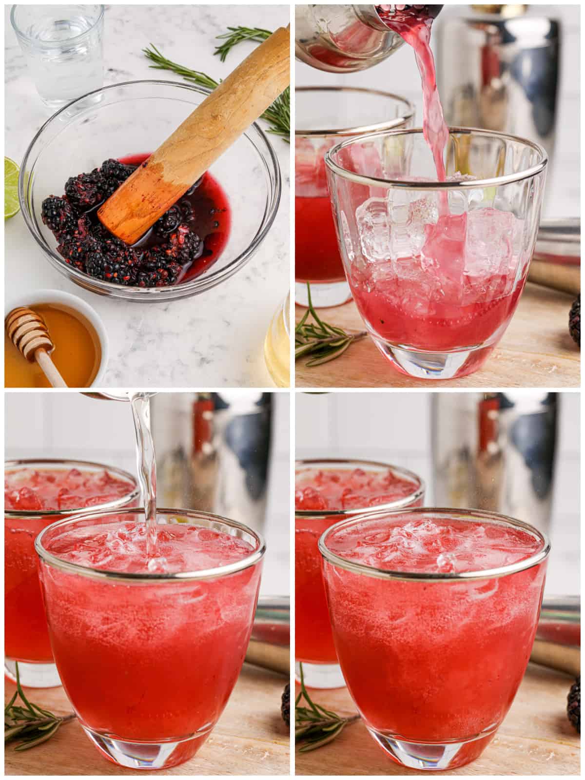 Step by step photos on how to make a Blackberry Bourbon Smash.