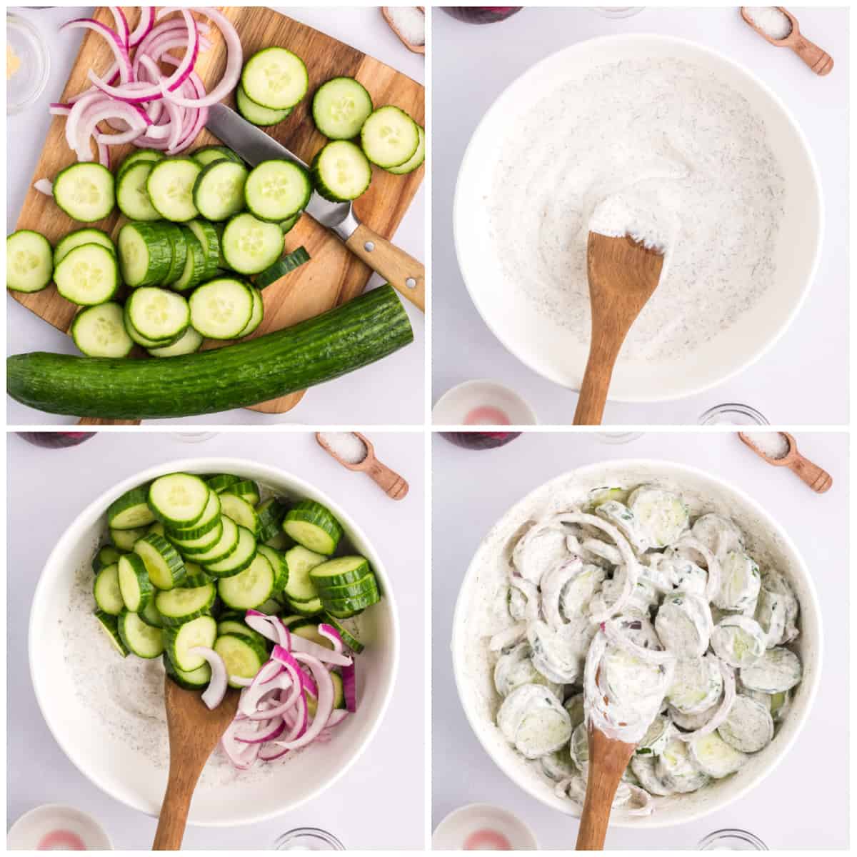 Step by step photos on how to make Creamy Cucumber Salad.