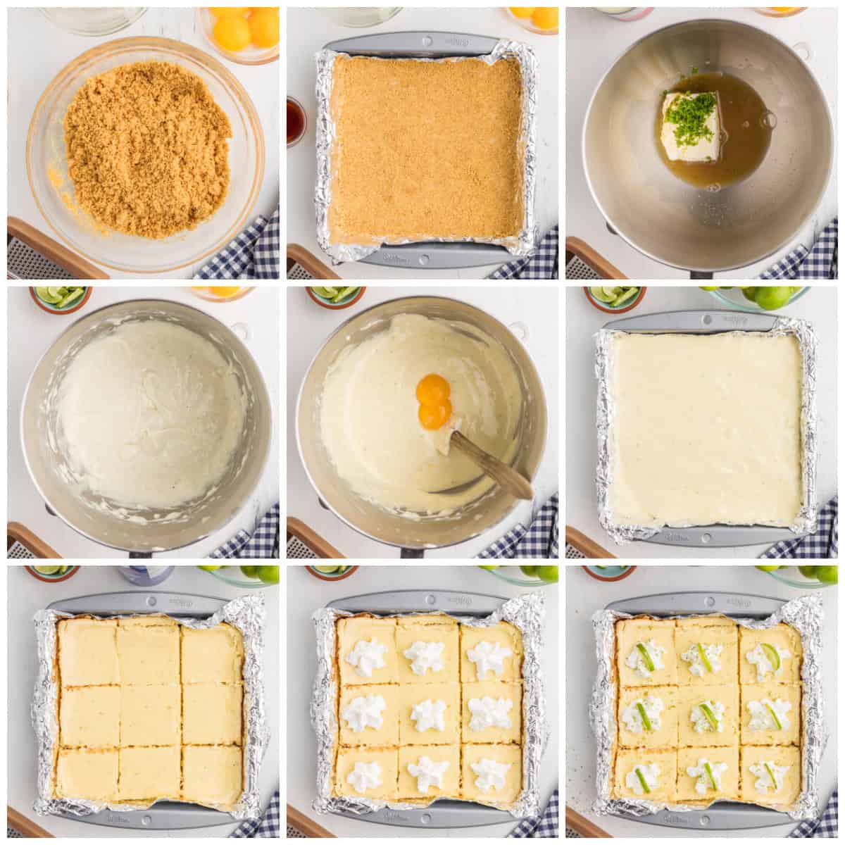 Step by step photos on how to make Key Lime Pie Bars.