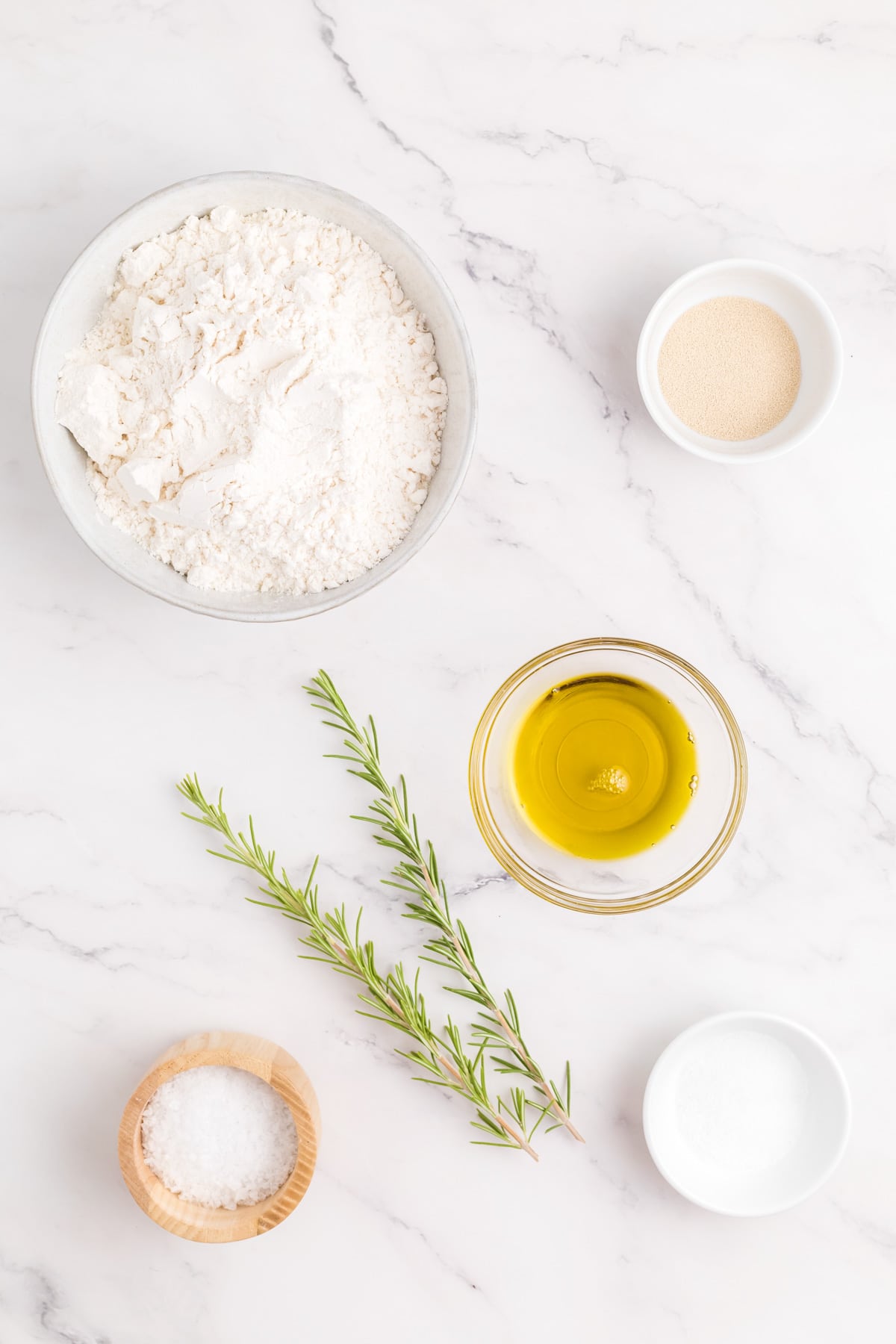 Ingredients needed to make Rosemary Focaccia Bread.