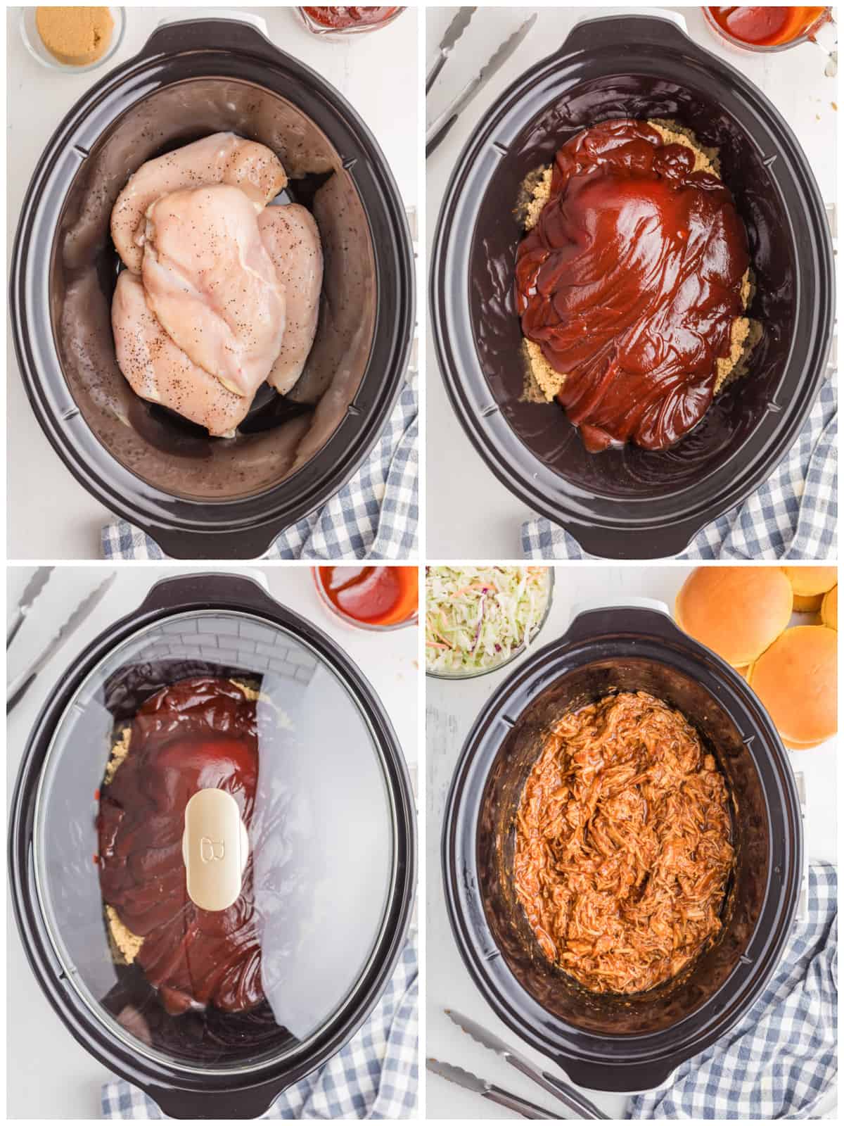 Step by step photos on how to make Slow Cooker BBQ Chicken.