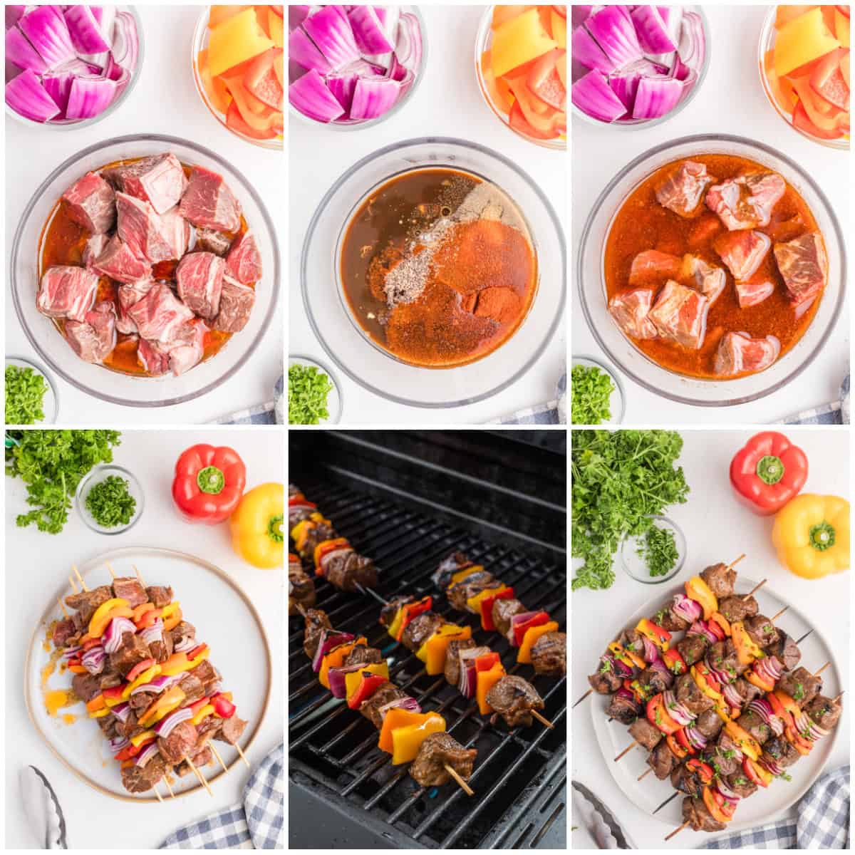 Step by step photos on how to make Steak Kabobs.