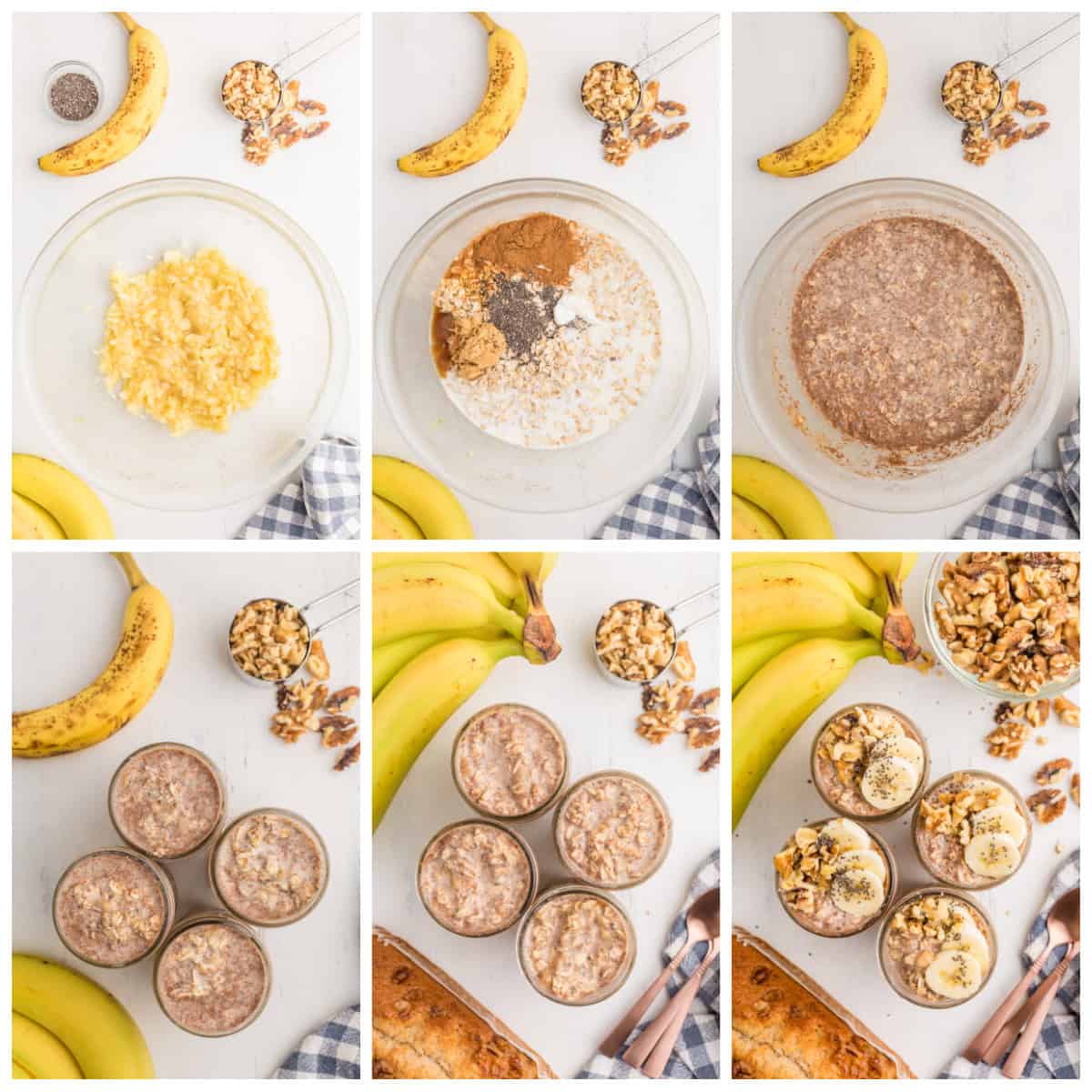 Step by step photos on how to make Banana Overnight Oats.