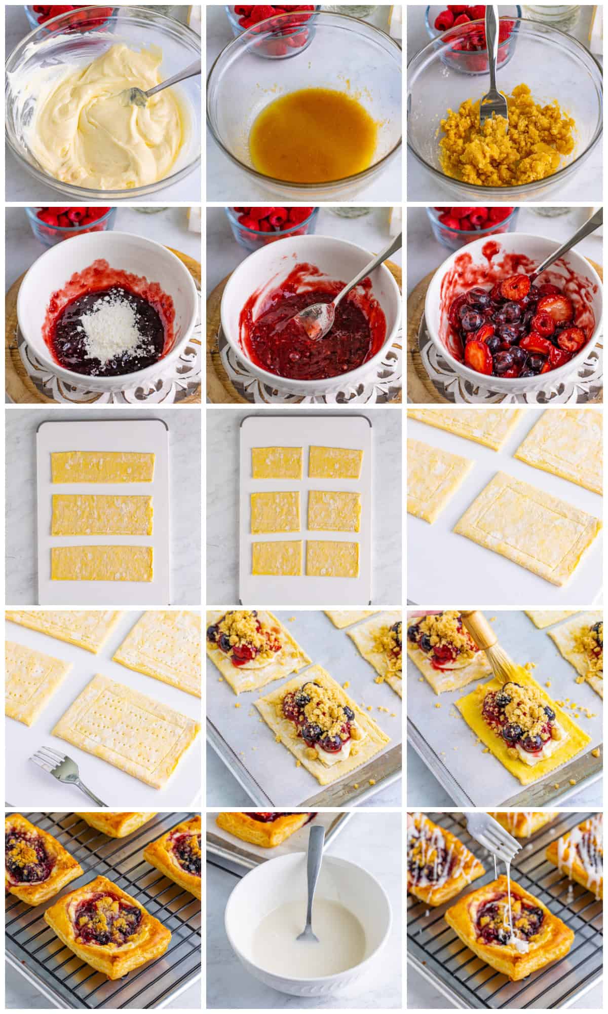 Step by step photos on how to make Mixed Berry Danishes.