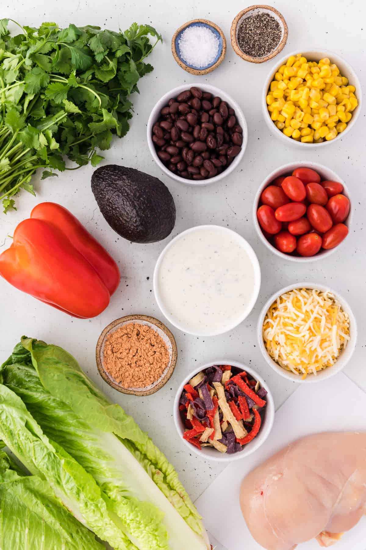 Ingredients needed to make a Southwest Salad.