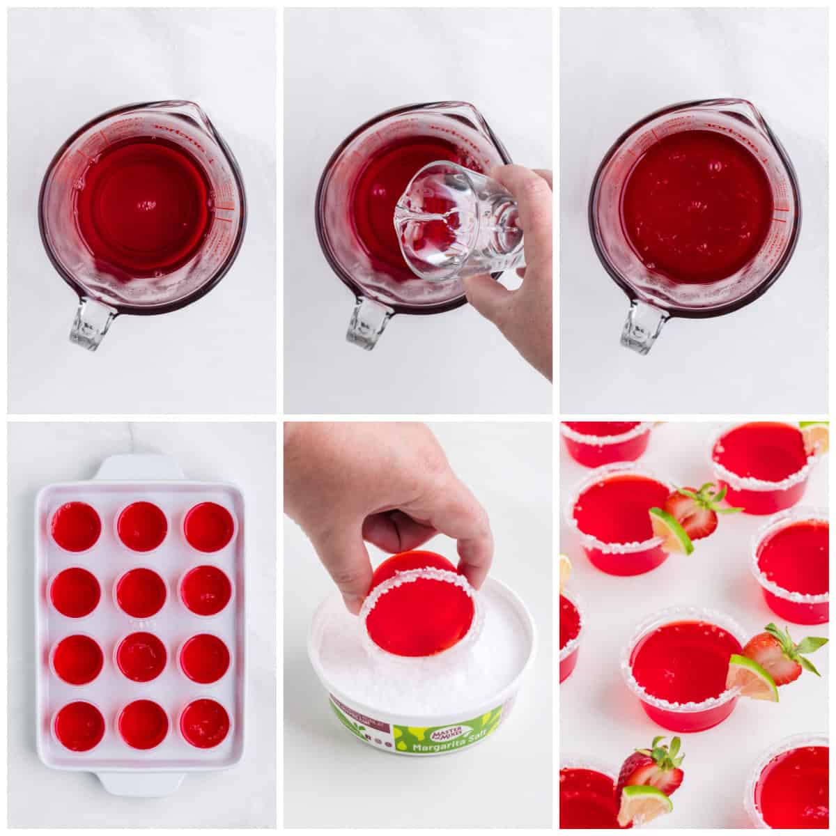 Step by step photos on how to make Strawberry Margarita Jello Shots.