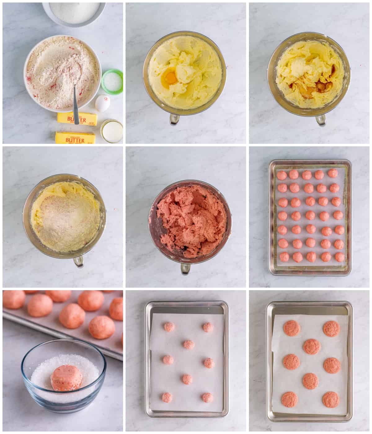Step by step photos on how to make Strawberry Sugar Cookies.